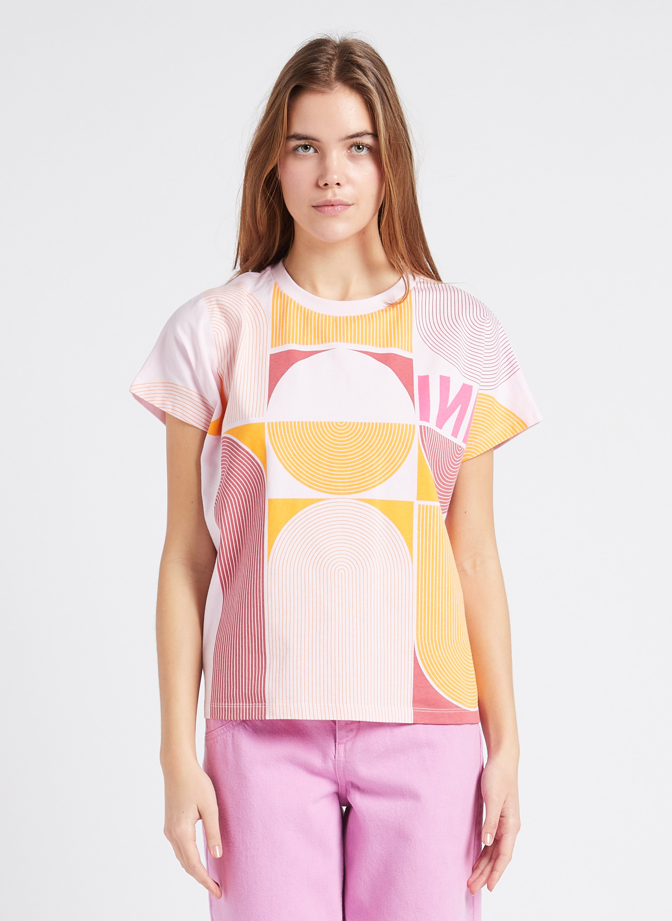 Tee-shirt ample à imprimé graphique en coton bio INDEE Rose