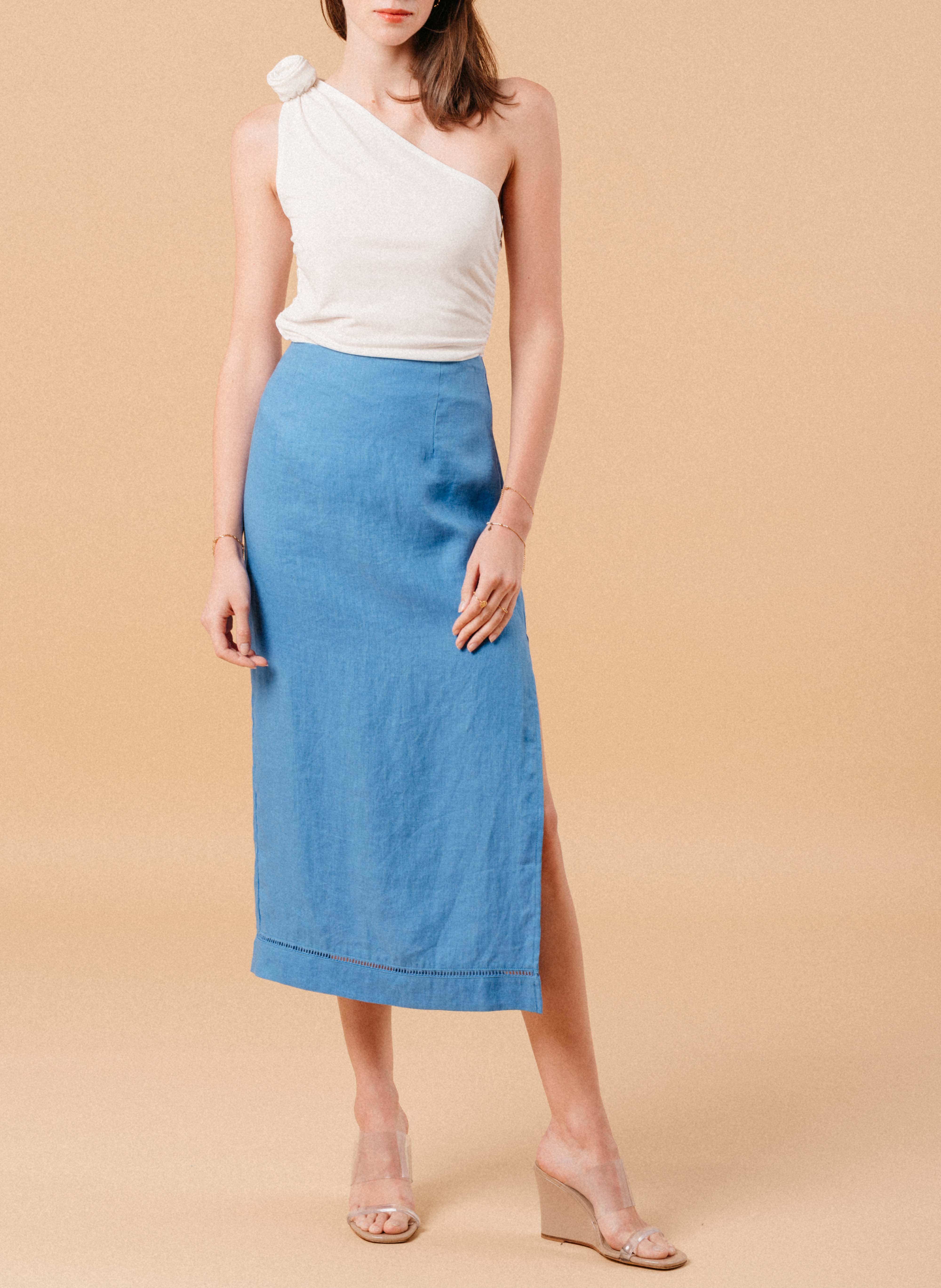 Linen midi skirt GRACE ET MILA Blue