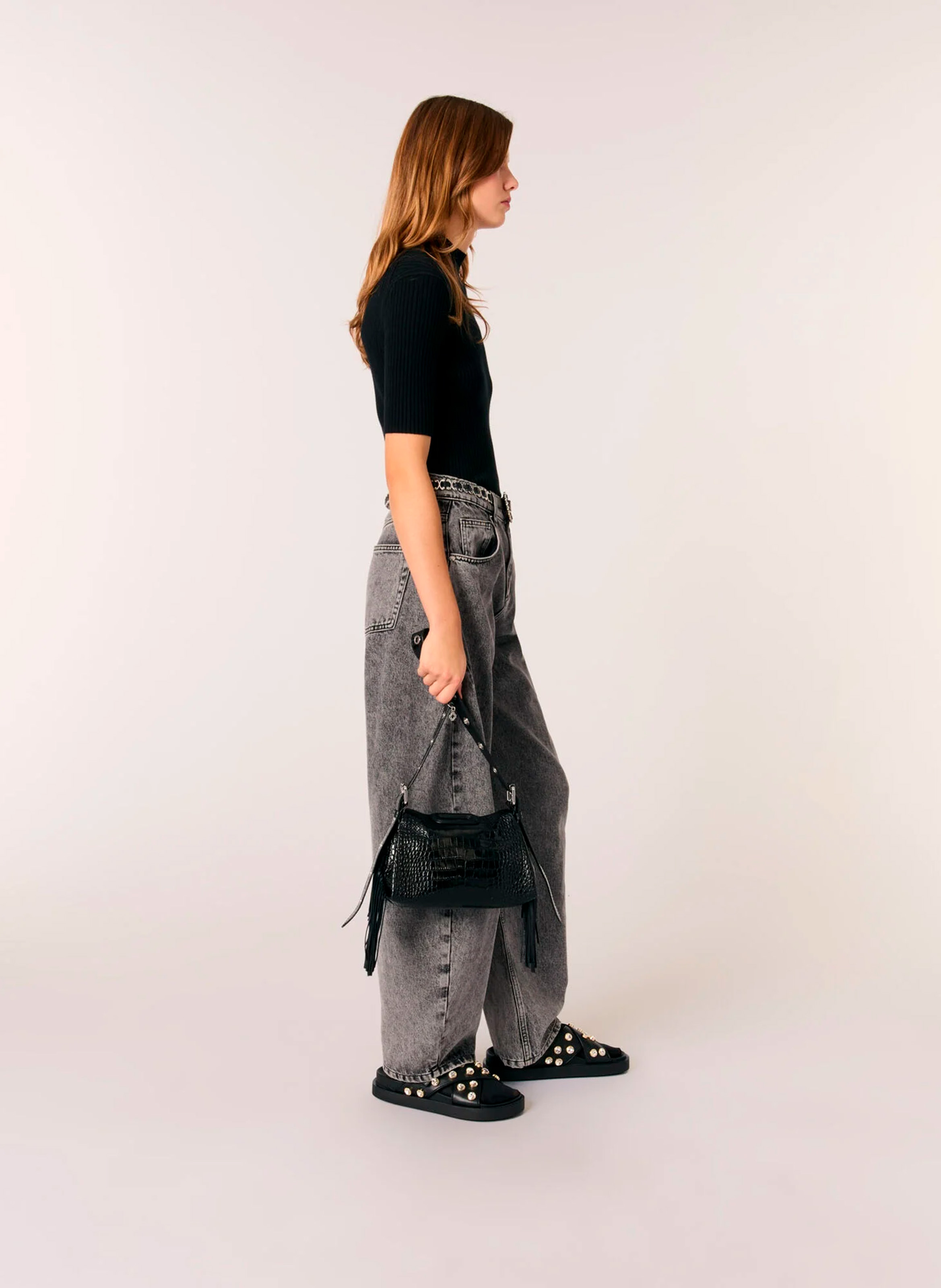 Leren crossbodytas  MAJE Zwart