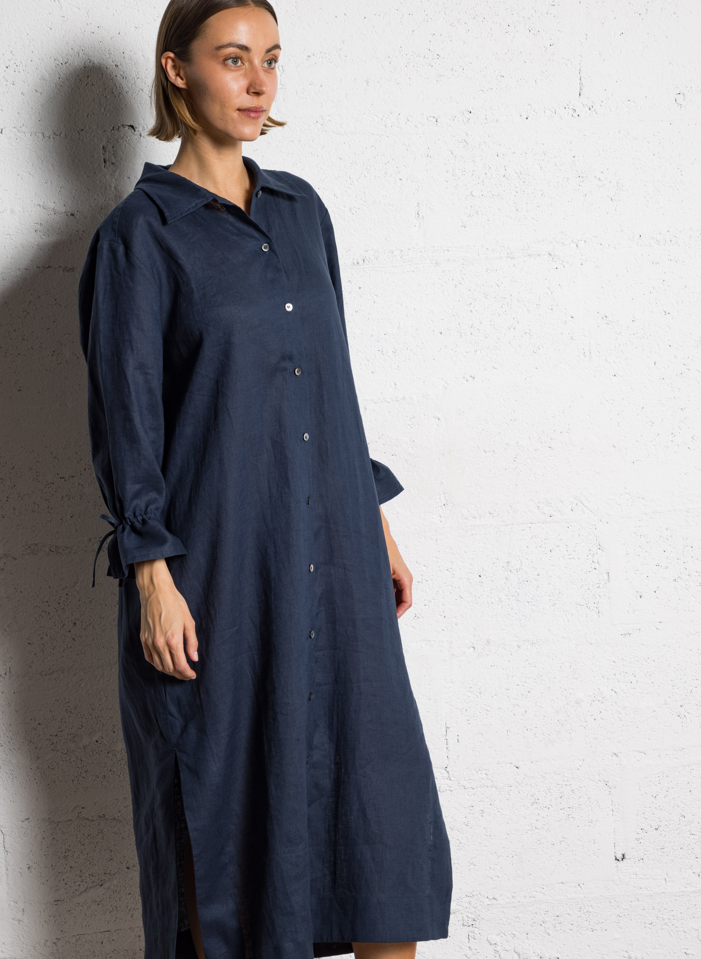 Wijde, linnen overhemdjurk RUE DE TOKYO Blauw