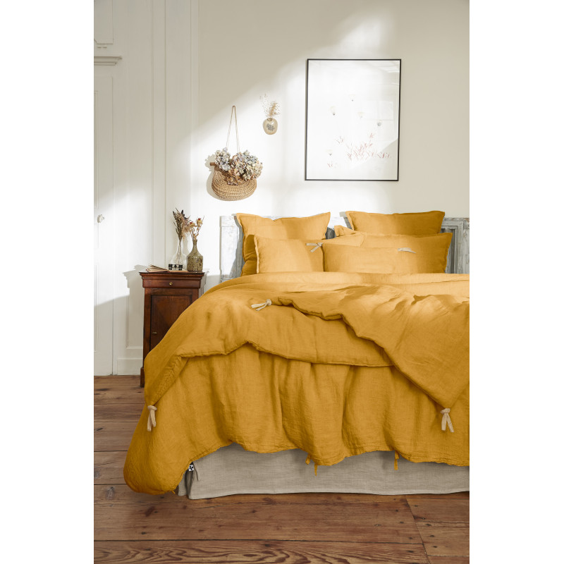 Cotton gauze bedspread or end-of-bed throw L'EFFET PAPILLON Yellow