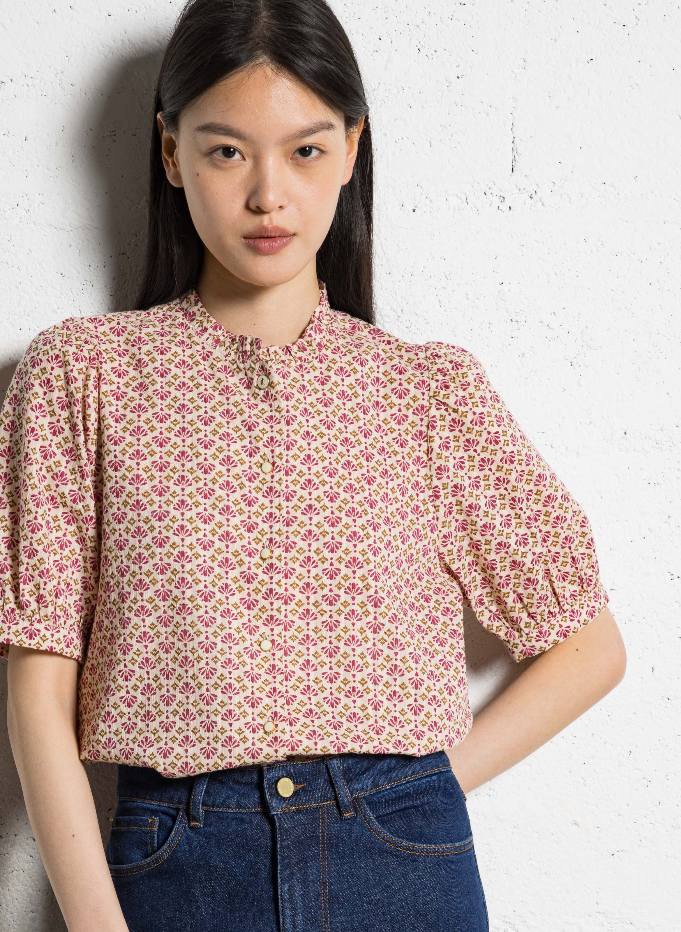 Straight printed cotton shirt I CODE Pink