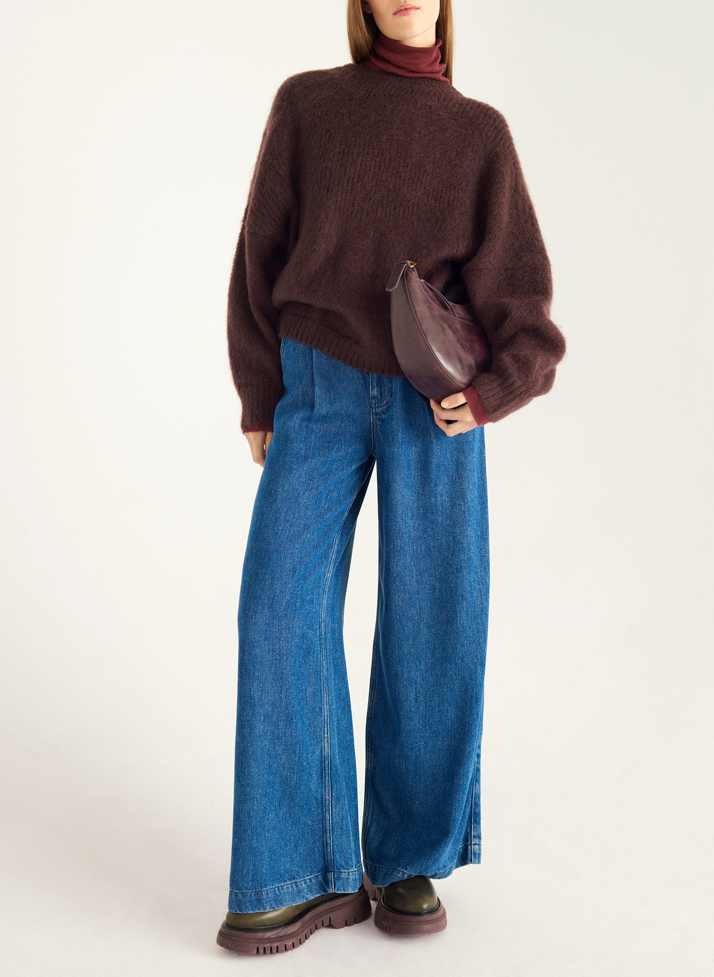 Pull oversize col rond en laine mélangée COTELAC Violet