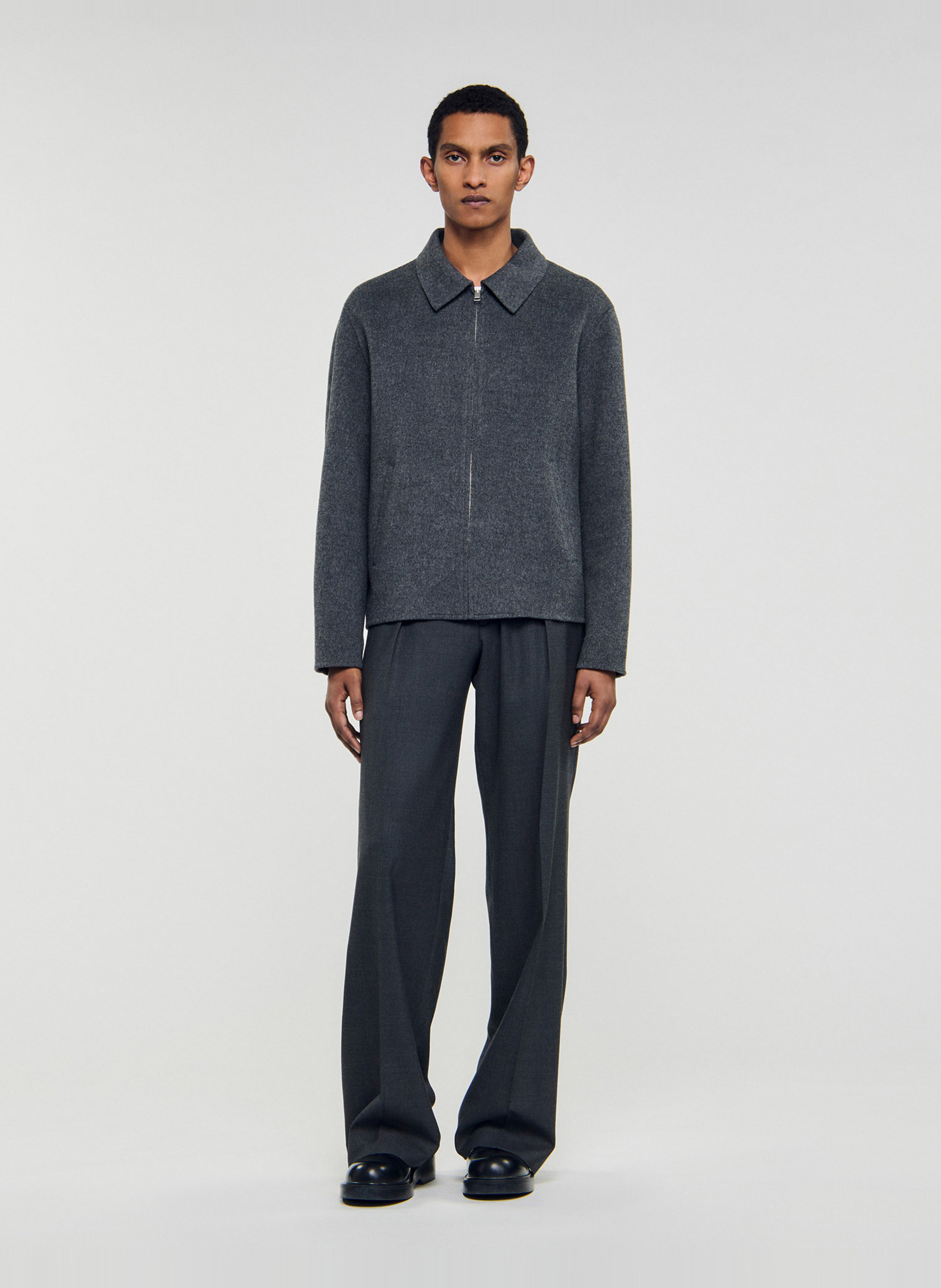 Veste droite col classique en laine mélangée SANDRO Gris