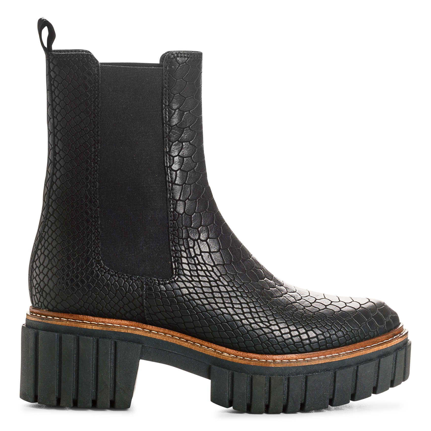 Leren enkellaarzen met krokodillenmotief REQINS Zwart