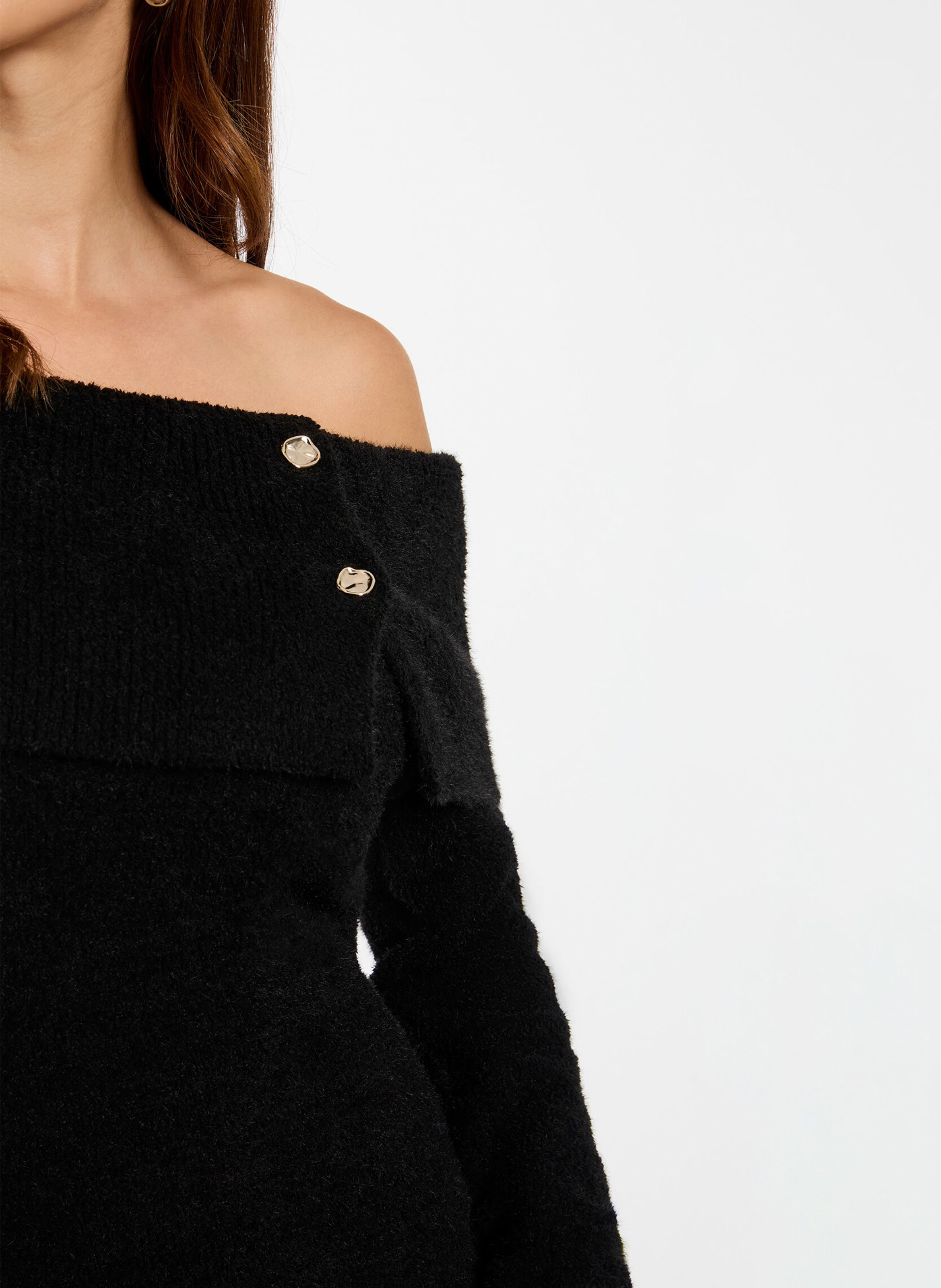 Korte jurk met bardot-hals in tricot MORGAN Zwart