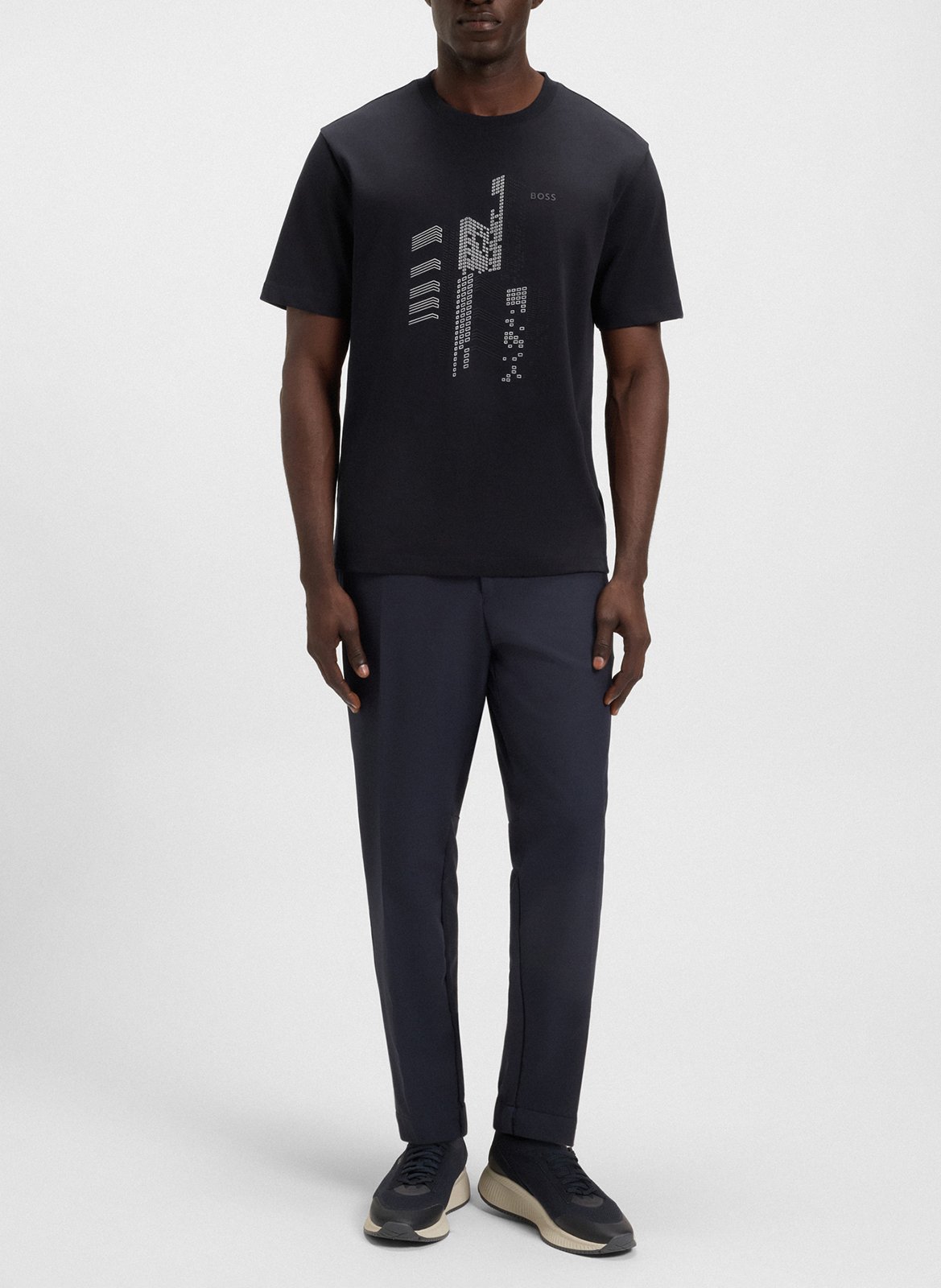 Straight-cut printed cotton T-shirt BOSS Blue