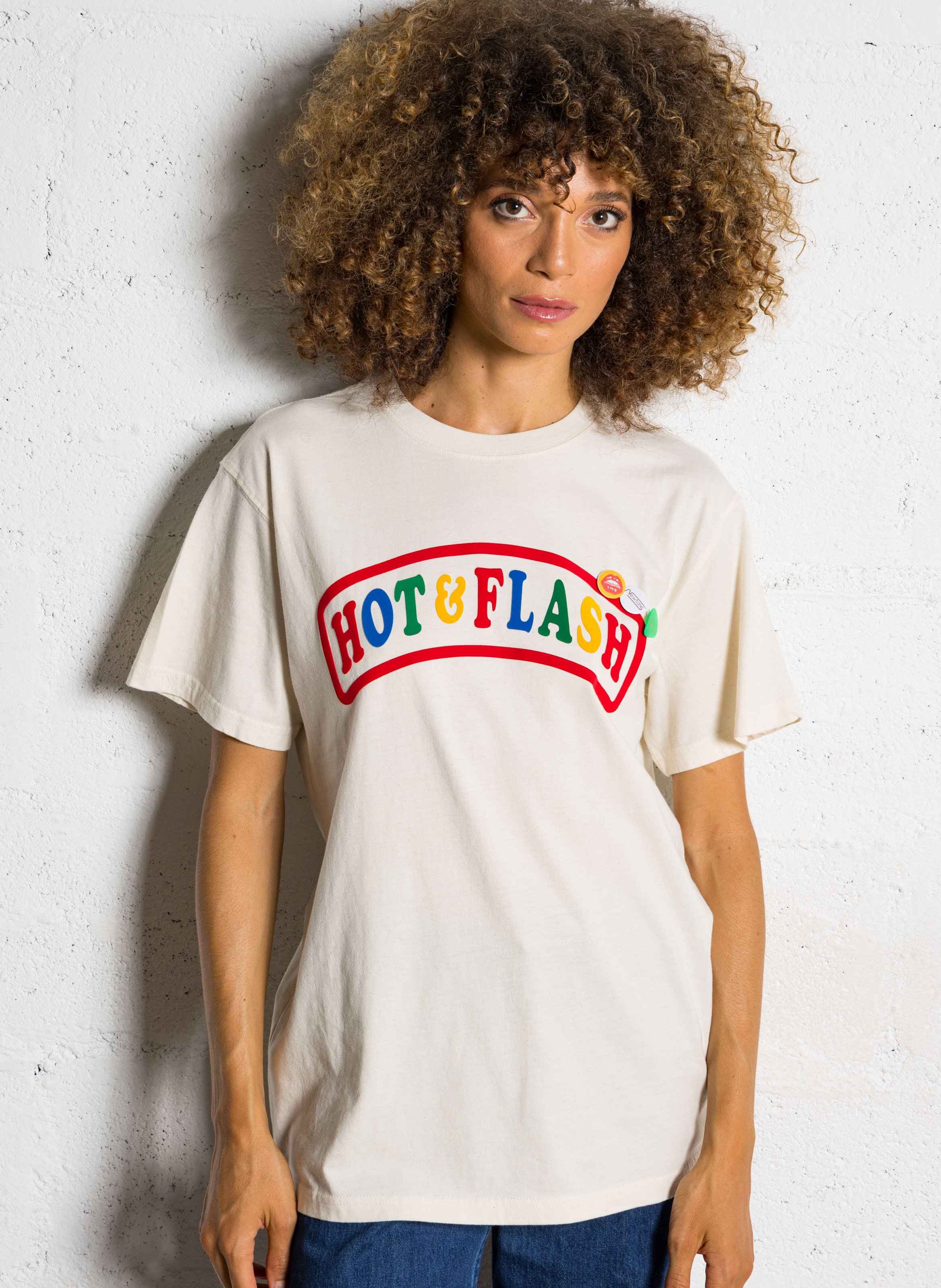 Straight fit round neck t-shirt with velvet screen print in cotton NEWTONE Beige