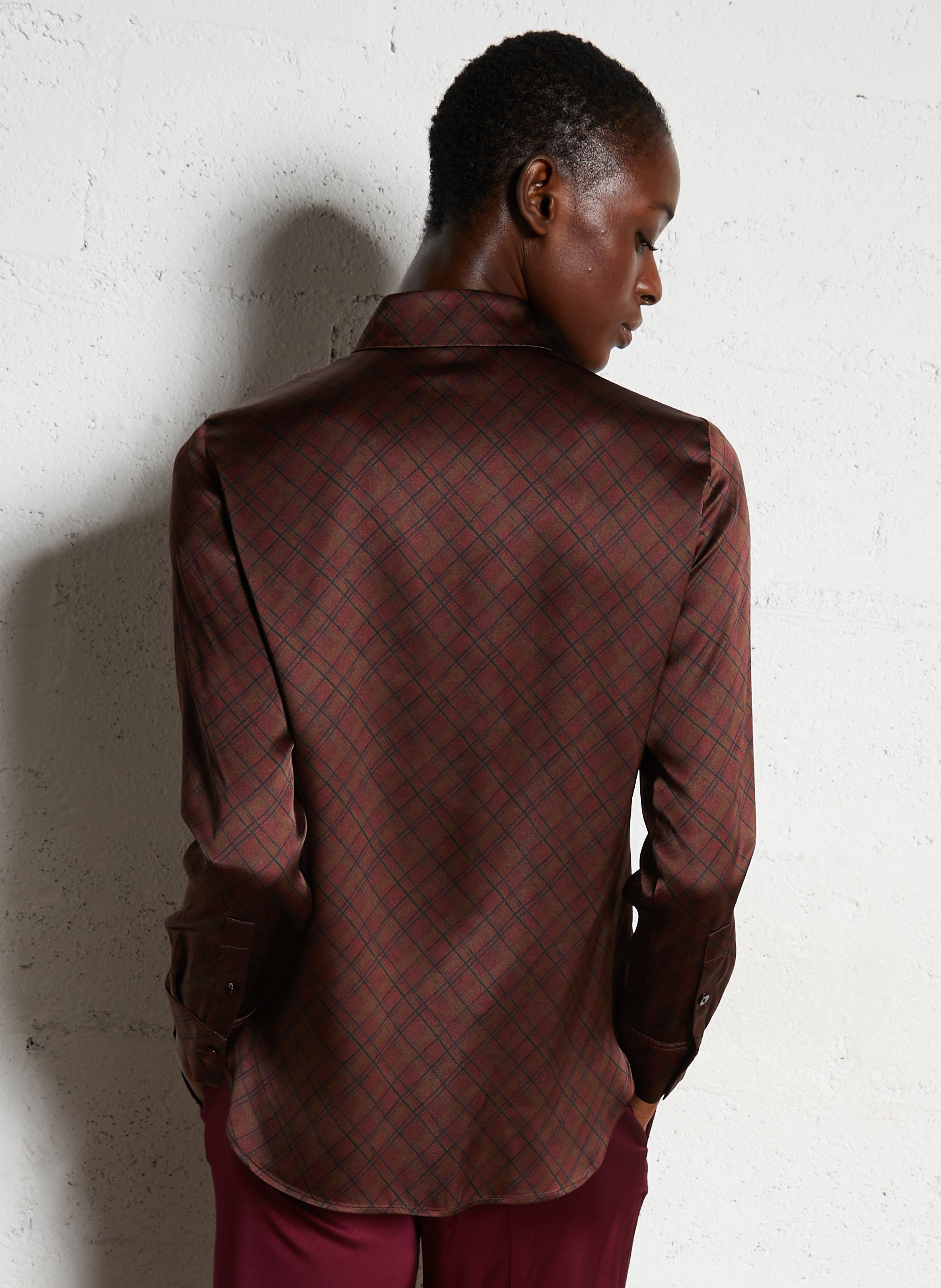 Chemise droite col classique en soie mélangée MOMONI Marron