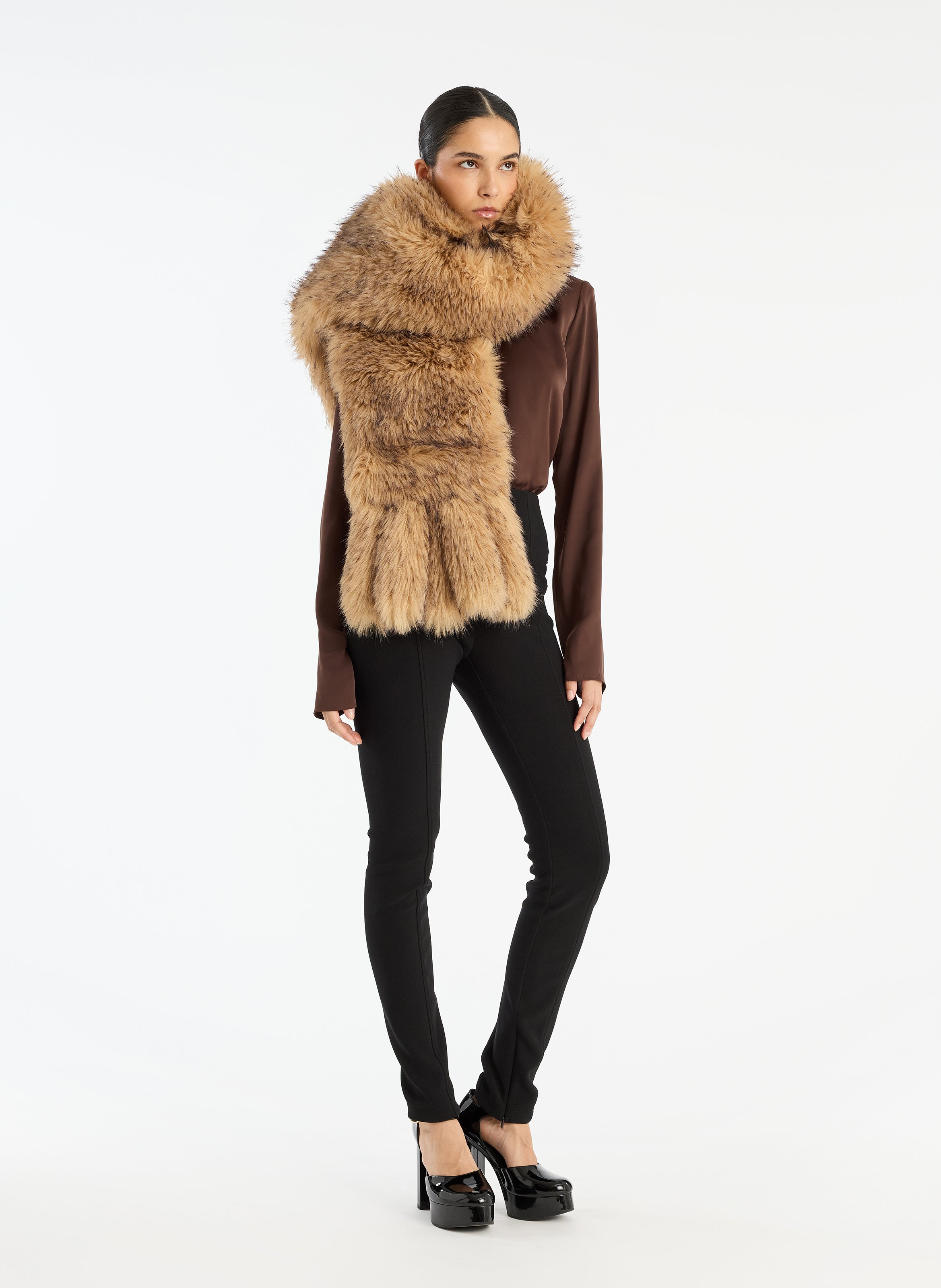 High-necked straight top made of recycled fibers ROTATE Brown