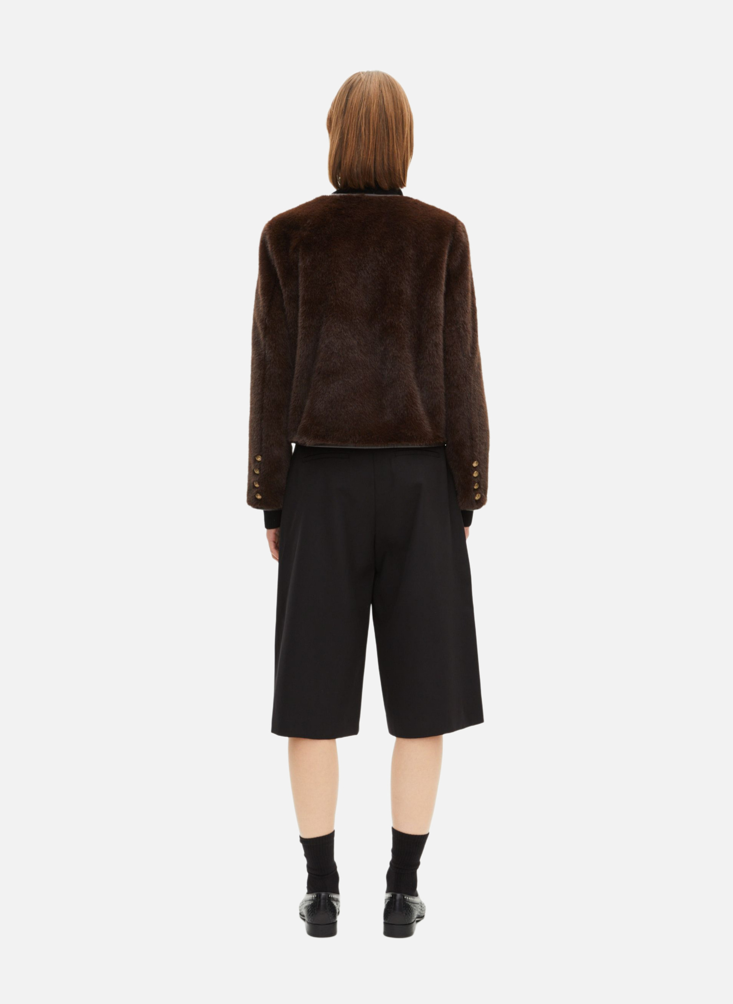 Faux fur jacket with leather details THE KOOPLES Brown
