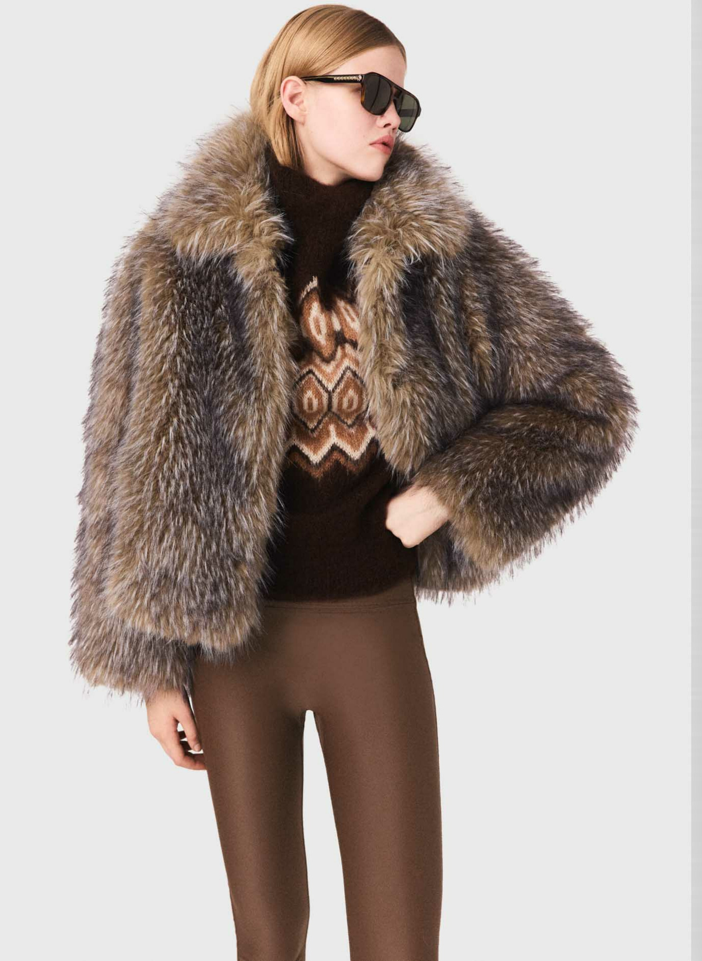 Manteau fausse fourrure MAJE Marron