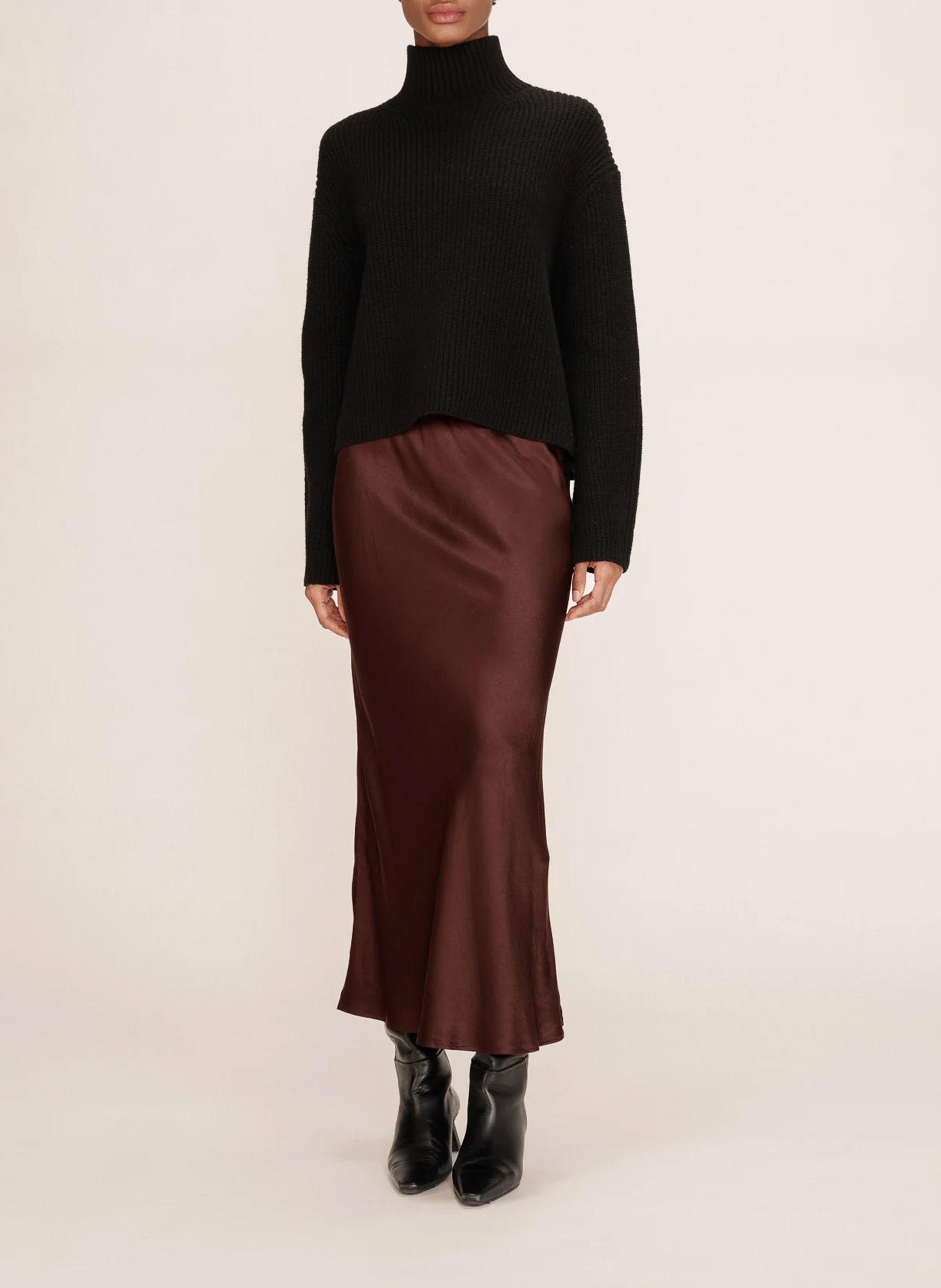 Long flared satin skirt GRACE ET MILA Brown