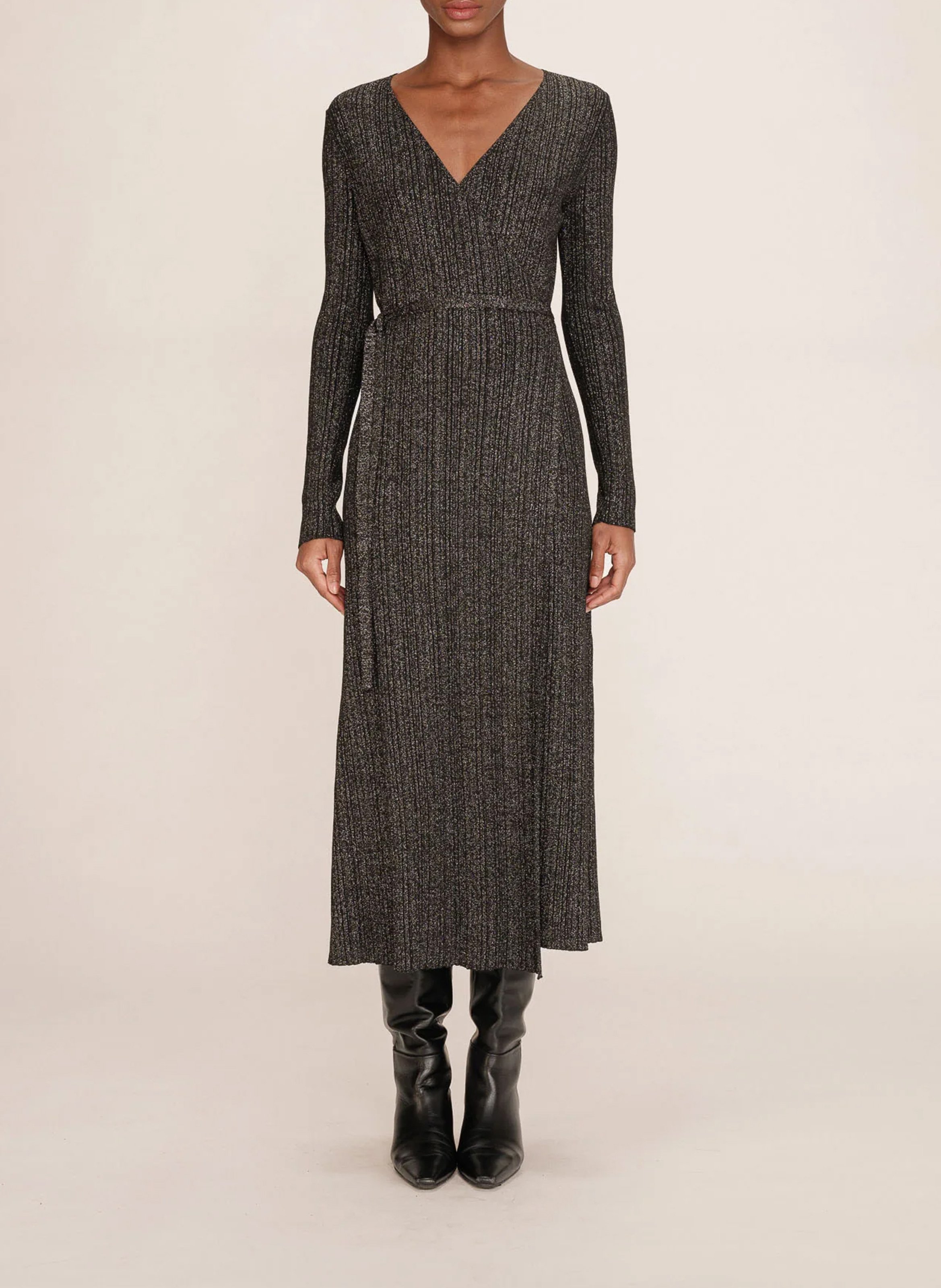 Robe mi-longue portefeuille métallisée GRACE ET MILA Gris