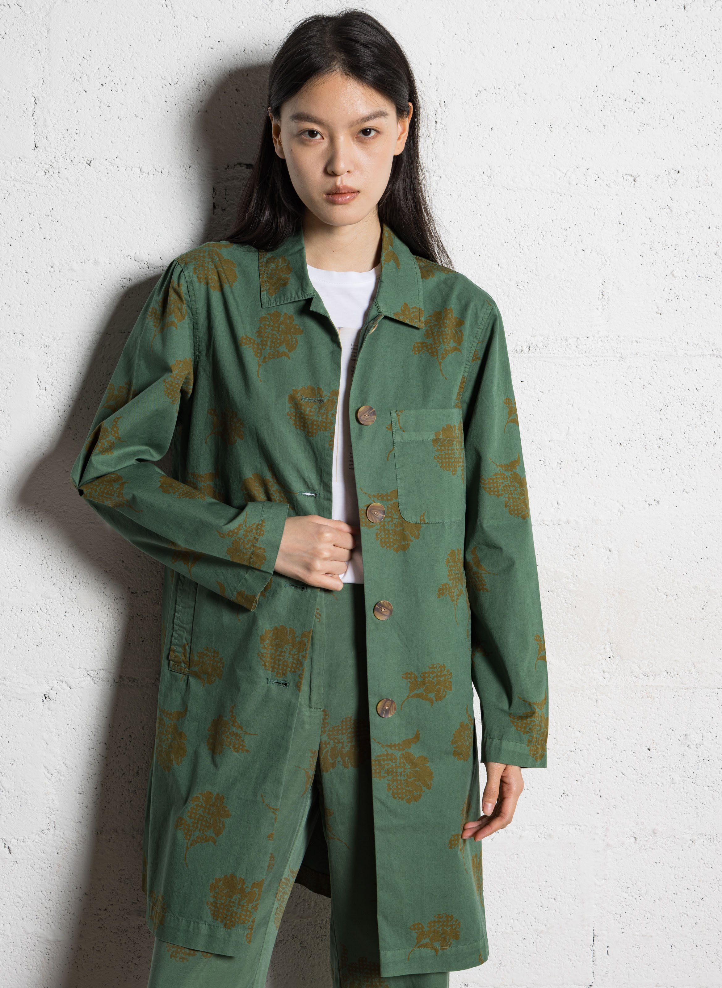 Straight classic collar trench coat in printed cotton NICE THINGS Khaki