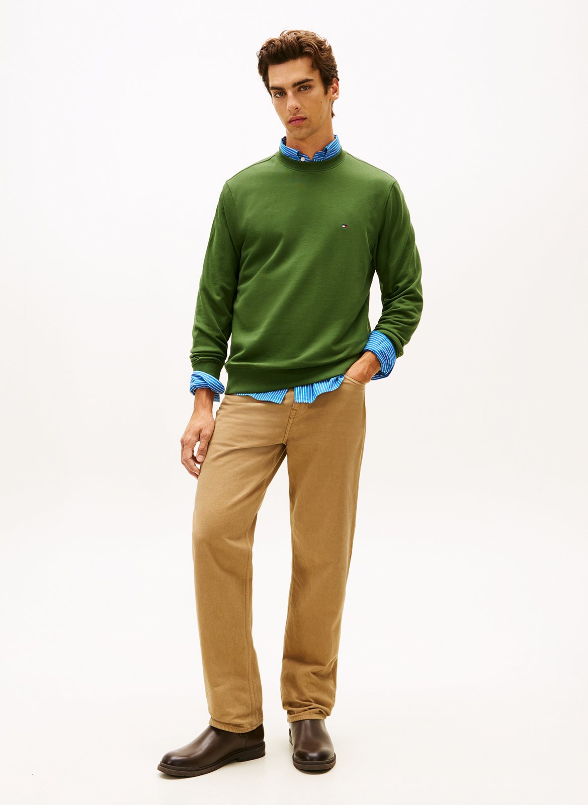 Sweat oversize col rond en coton TOMMY HILFIGER Vert