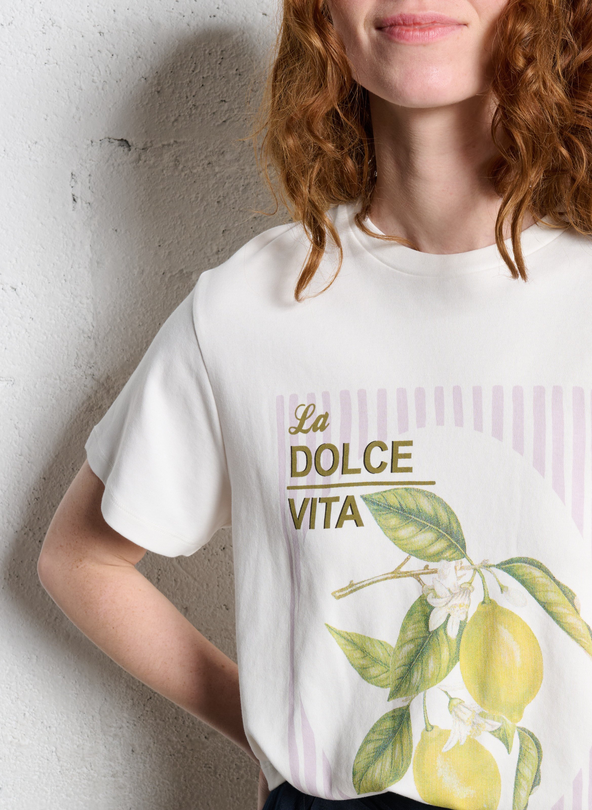 Tee-shirt droit col rond en coton sérigraphié IKKS Blanc