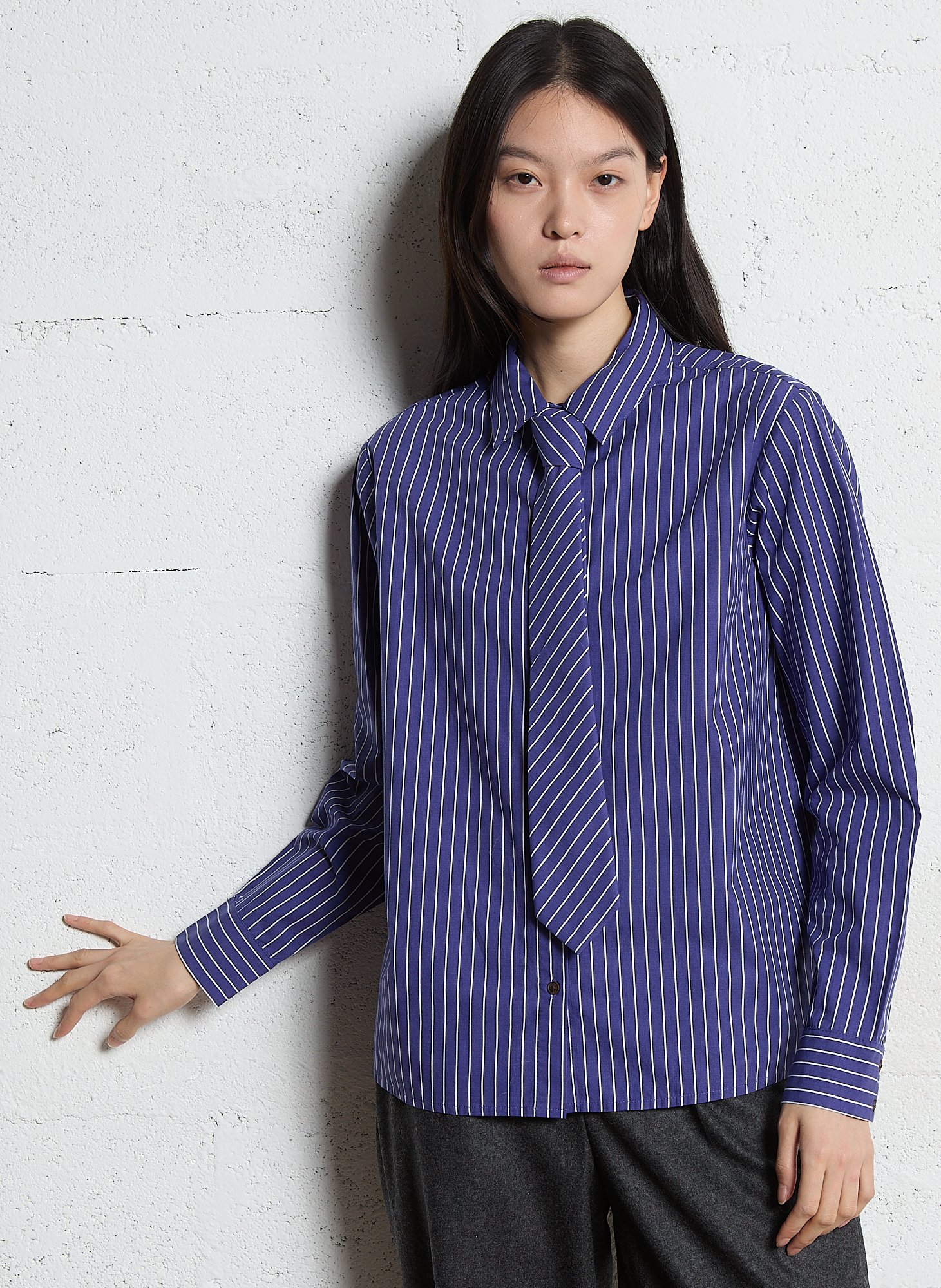 Classic straight shirt in striped mixed cotton MAISON 123 Plums
