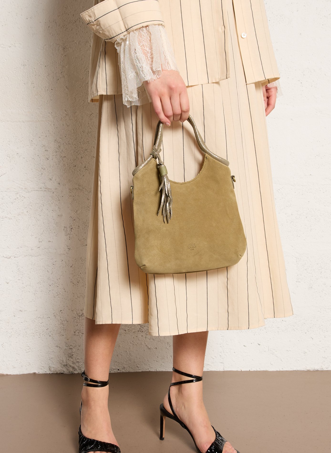 Suede handbag MILA LOUISE Green