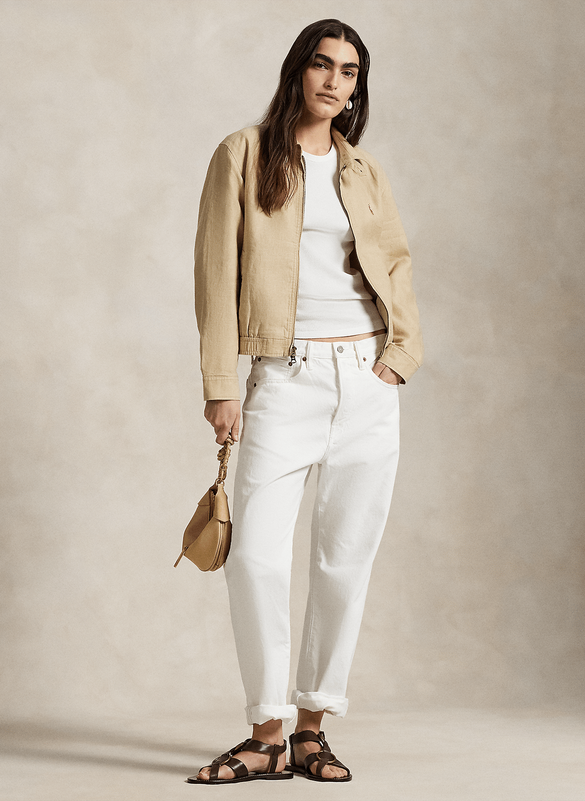 Blouson droit col classique en lin POLO RALPH LAUREN Beige