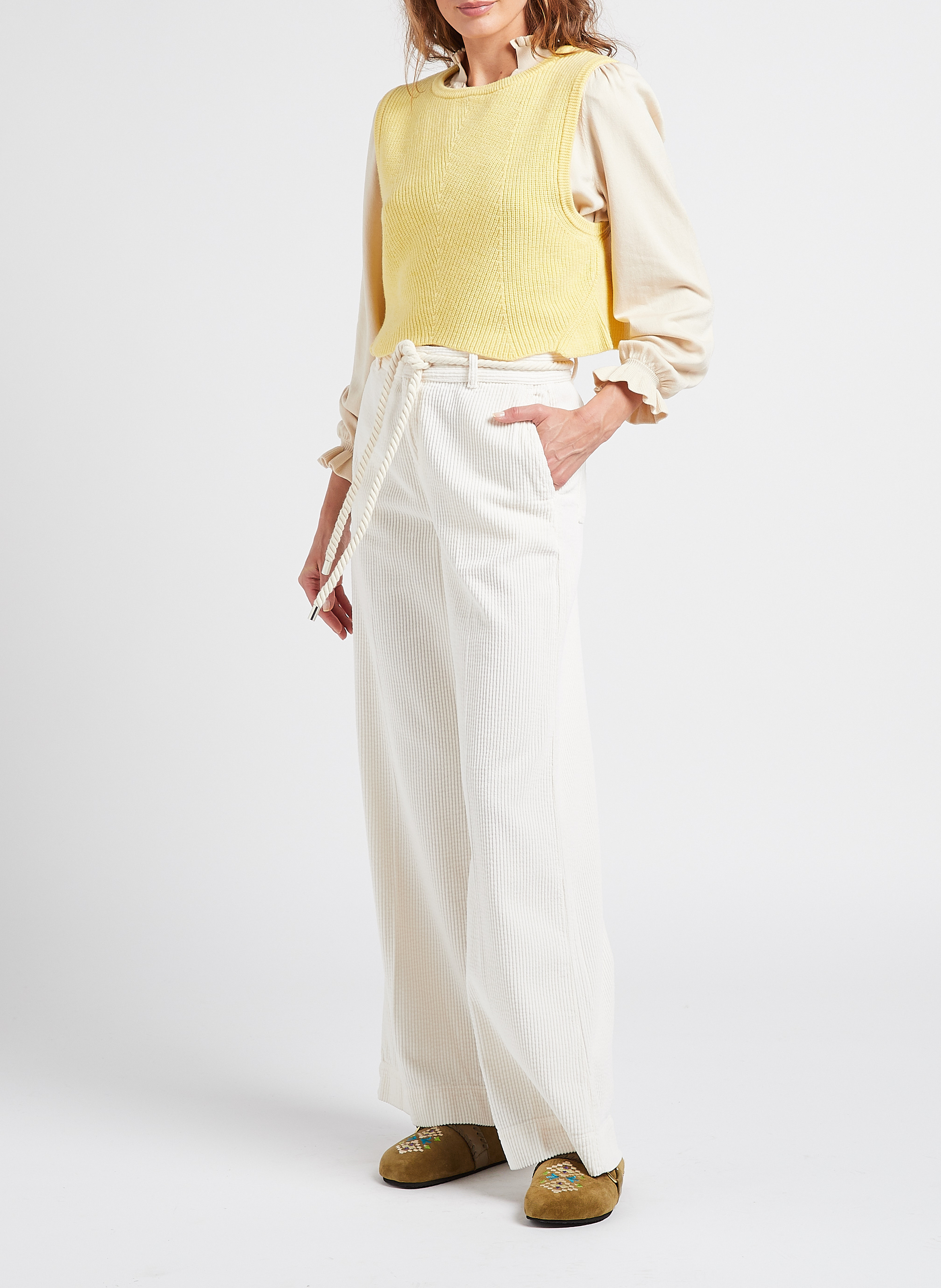 Korte, mouwloze trui | wolblend met kasjmier RITA ROW Geel