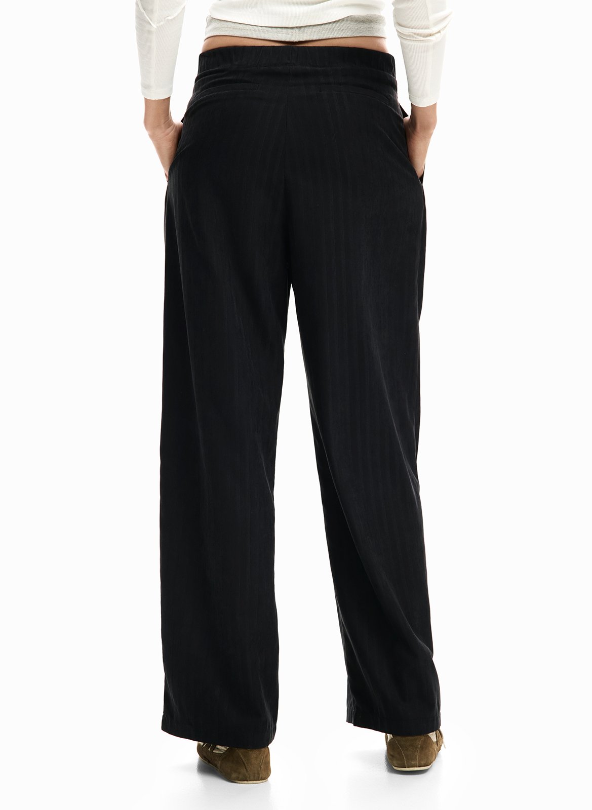 High-waisted wide-leg striped pants DESIGUAL Black