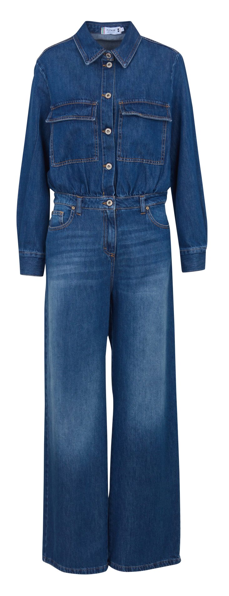 Rechte jumpsuit van katoenmix met klassieke kraag PLEASE Blauw