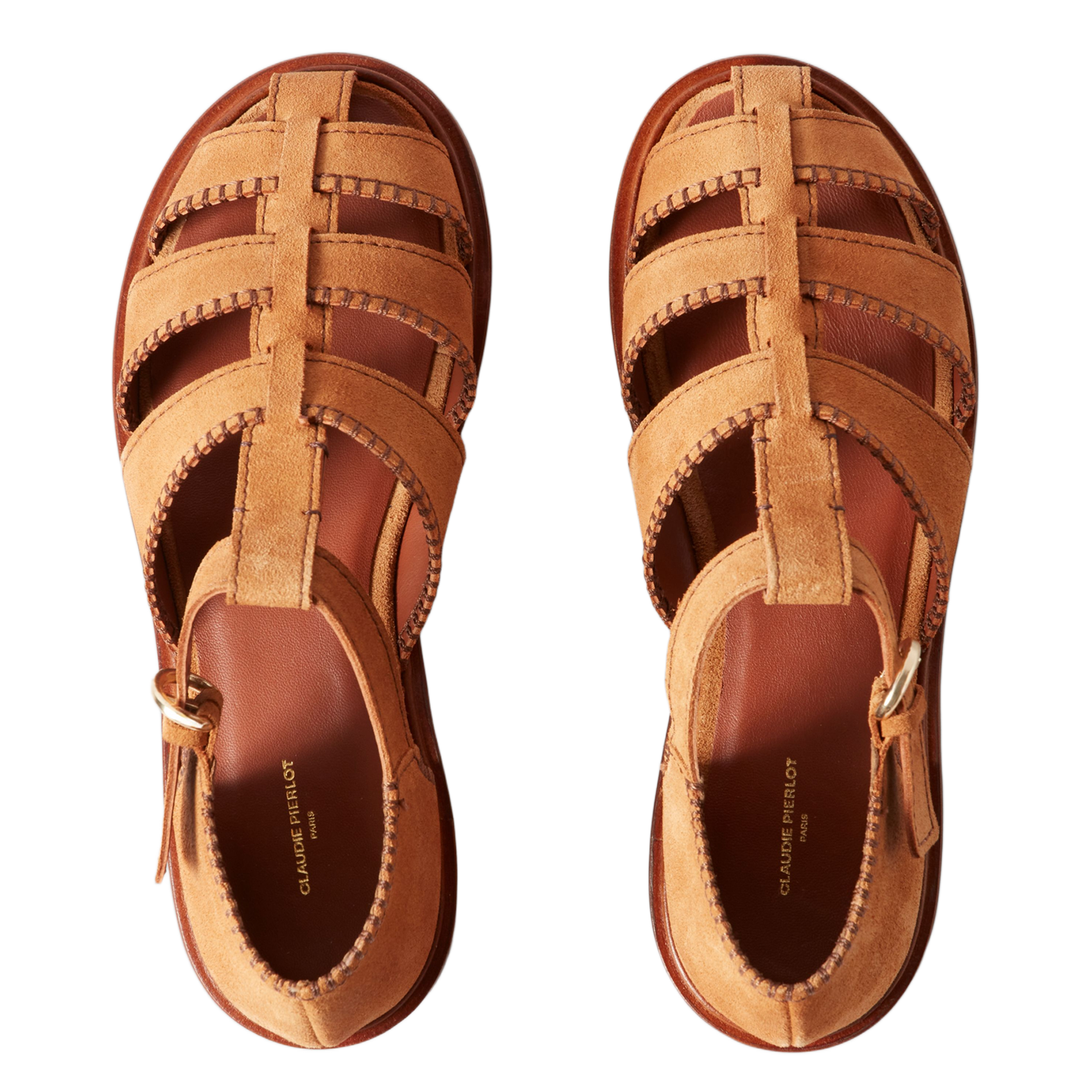 Platte sandalen met uitsparingen van suède leer CLAUDIE PIERLOT Beige