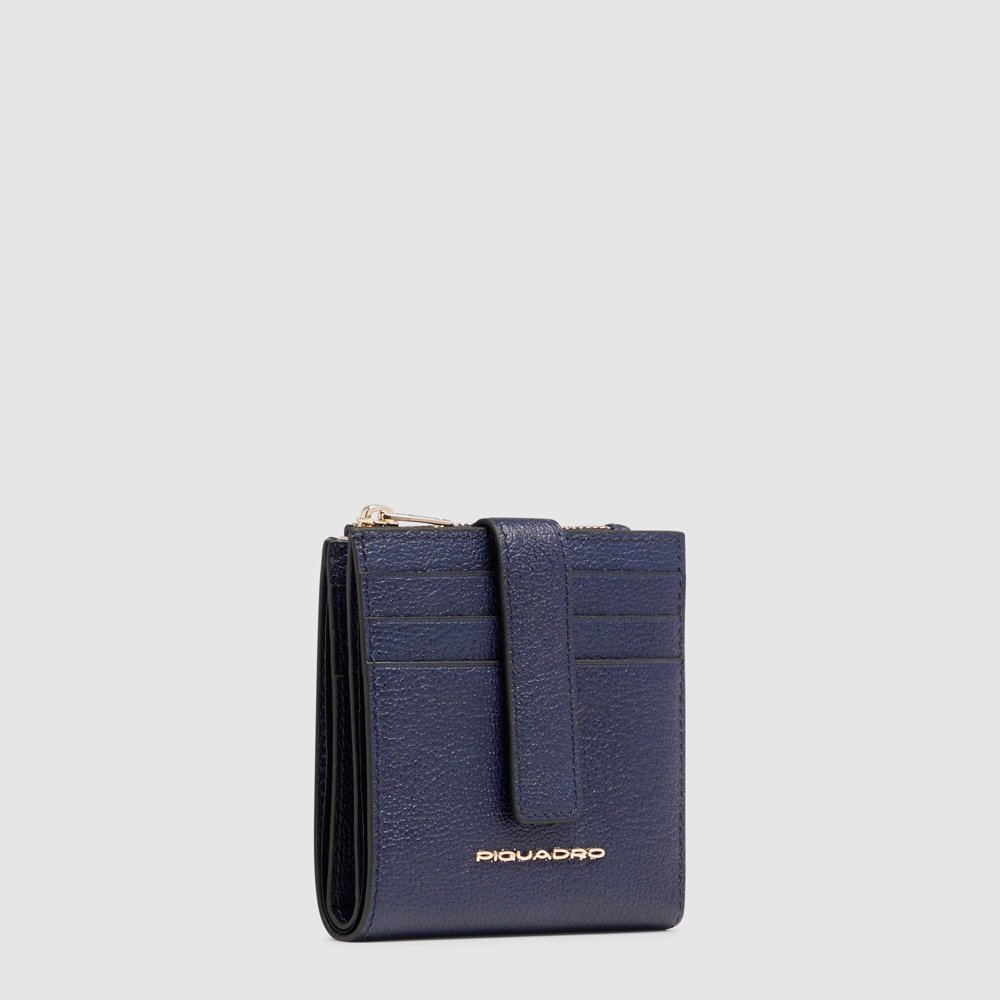 Women's leather credit card holder with coin pocket and RFID protection PIQUADRO Blue