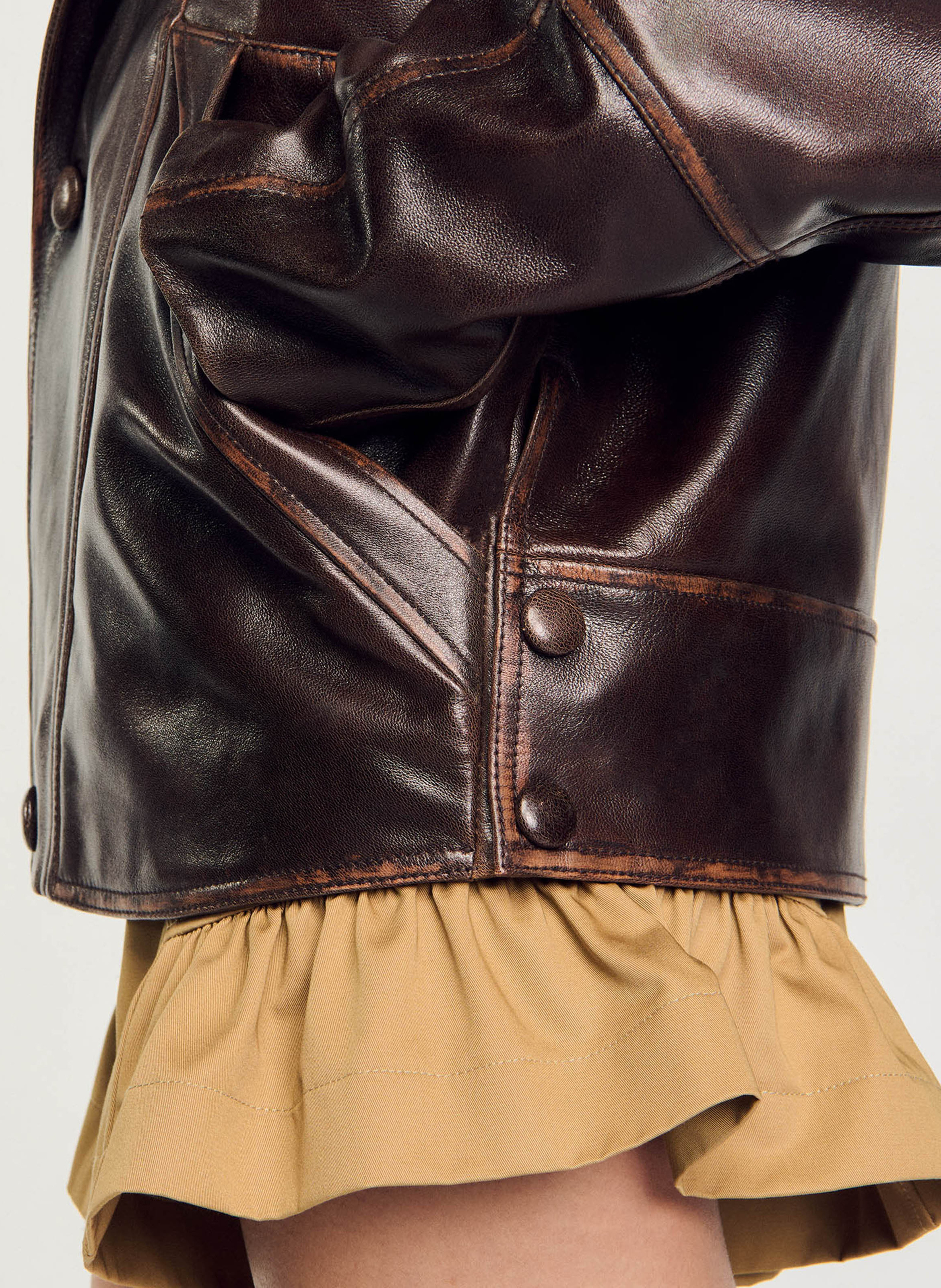 Veste col tailleur en cuir SANDRO Marron