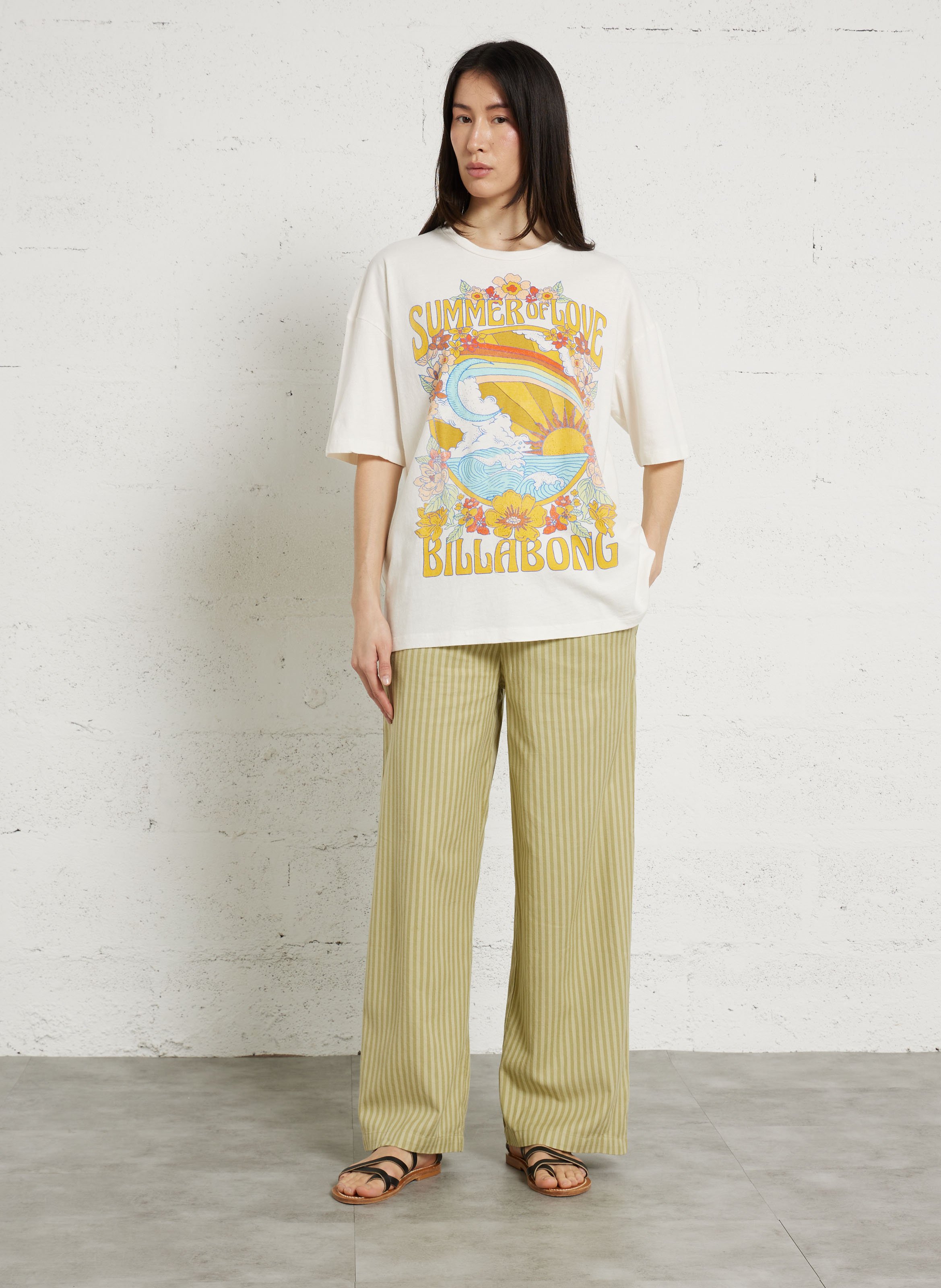 Tee-shirt ample col rond imprimé en coton BILLABONG Blanc