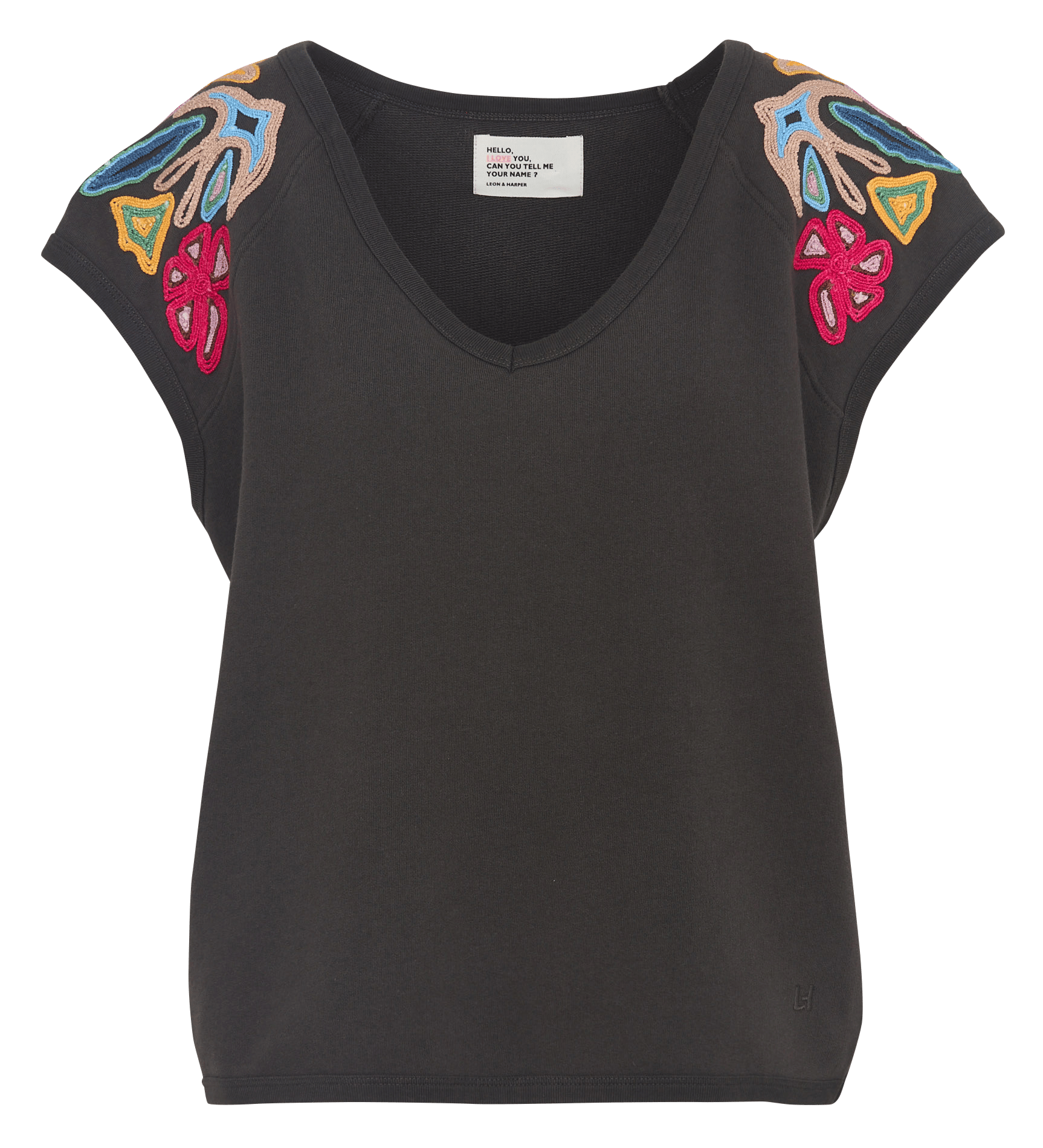 Sweat col V à détails brodés  LEON & HARPER