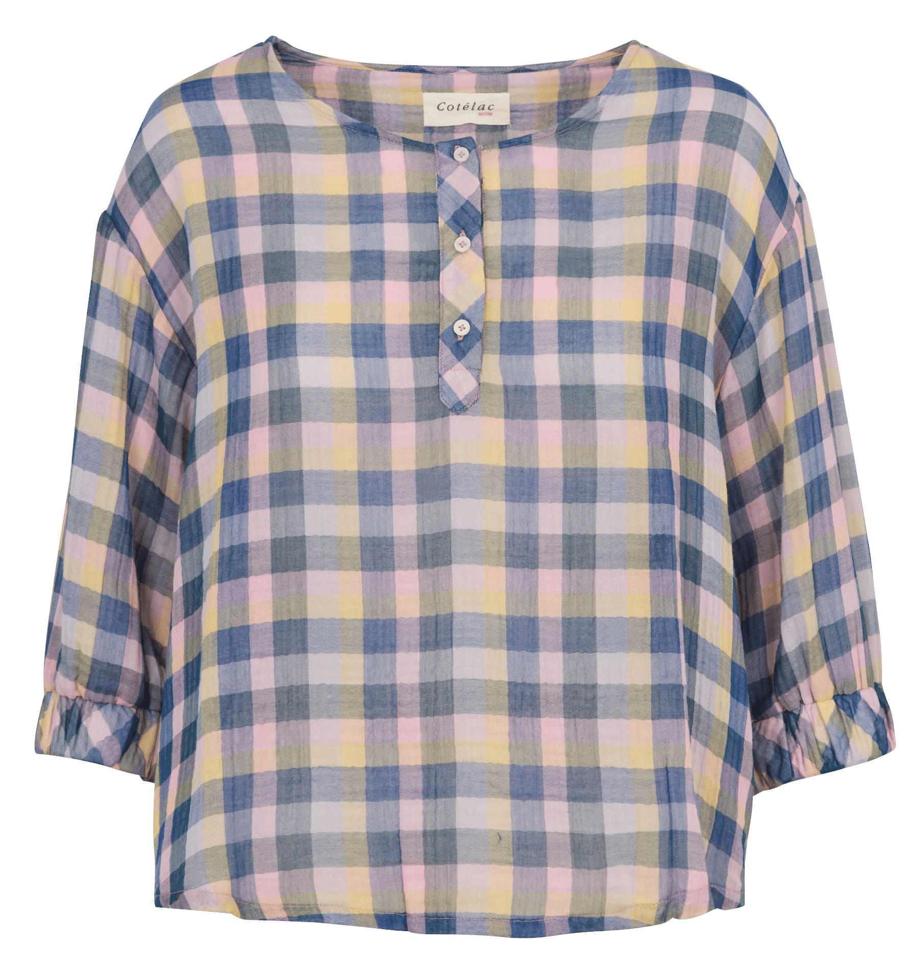 Blouse col bateau à carreaux COTELAC ACOTE Bleu