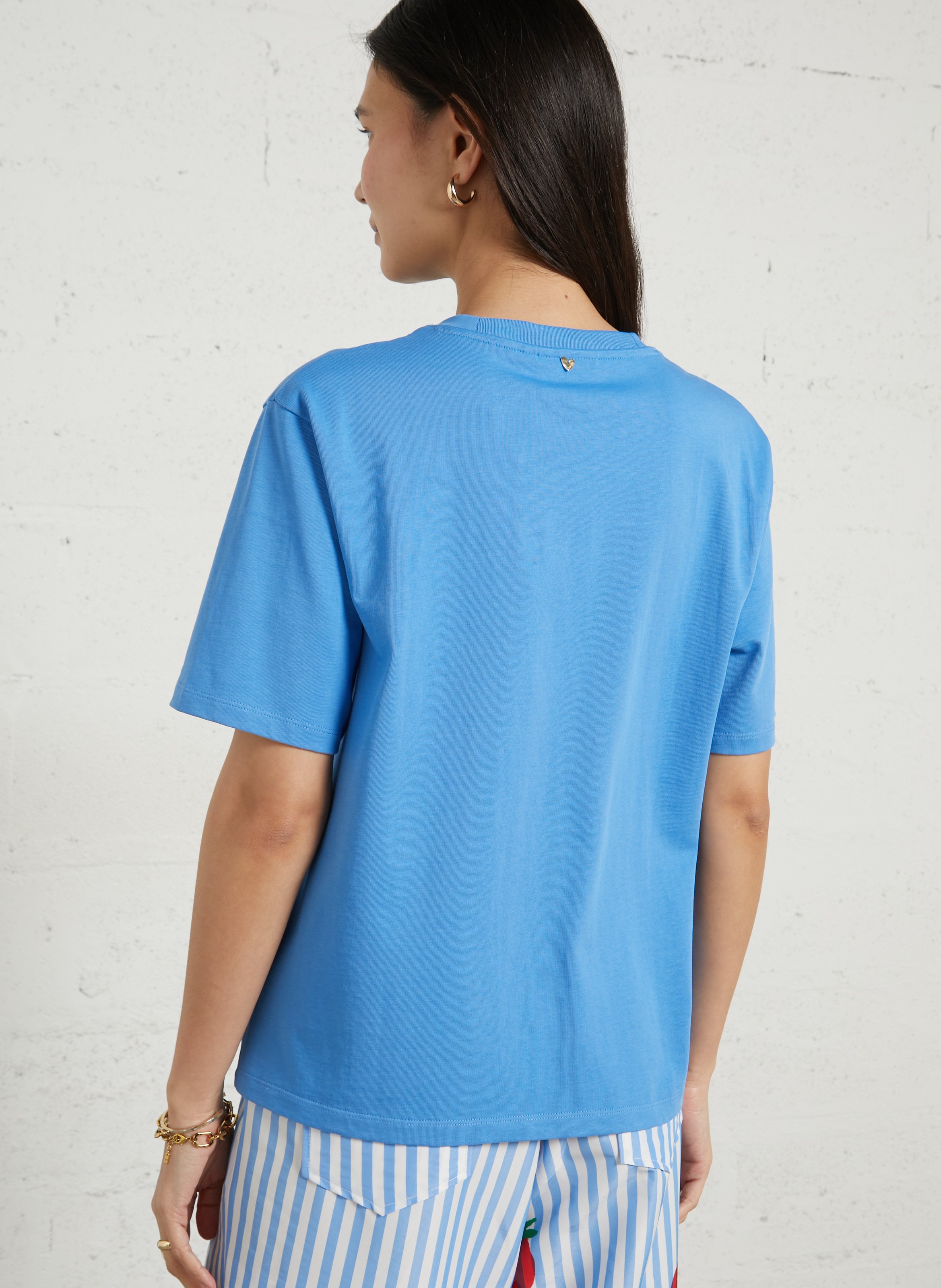 Embroidered straight t-shirt FABIENNE CHAPOT Blue