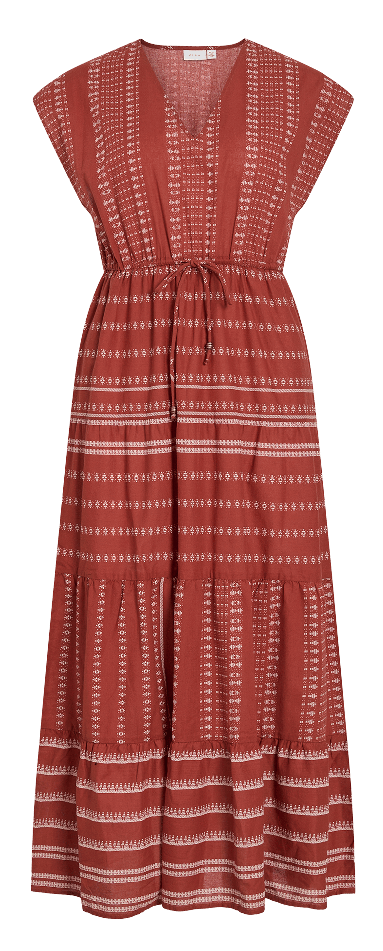 Vestido largo con cuello en V de algodón orgánico estampado. VILA Naranja