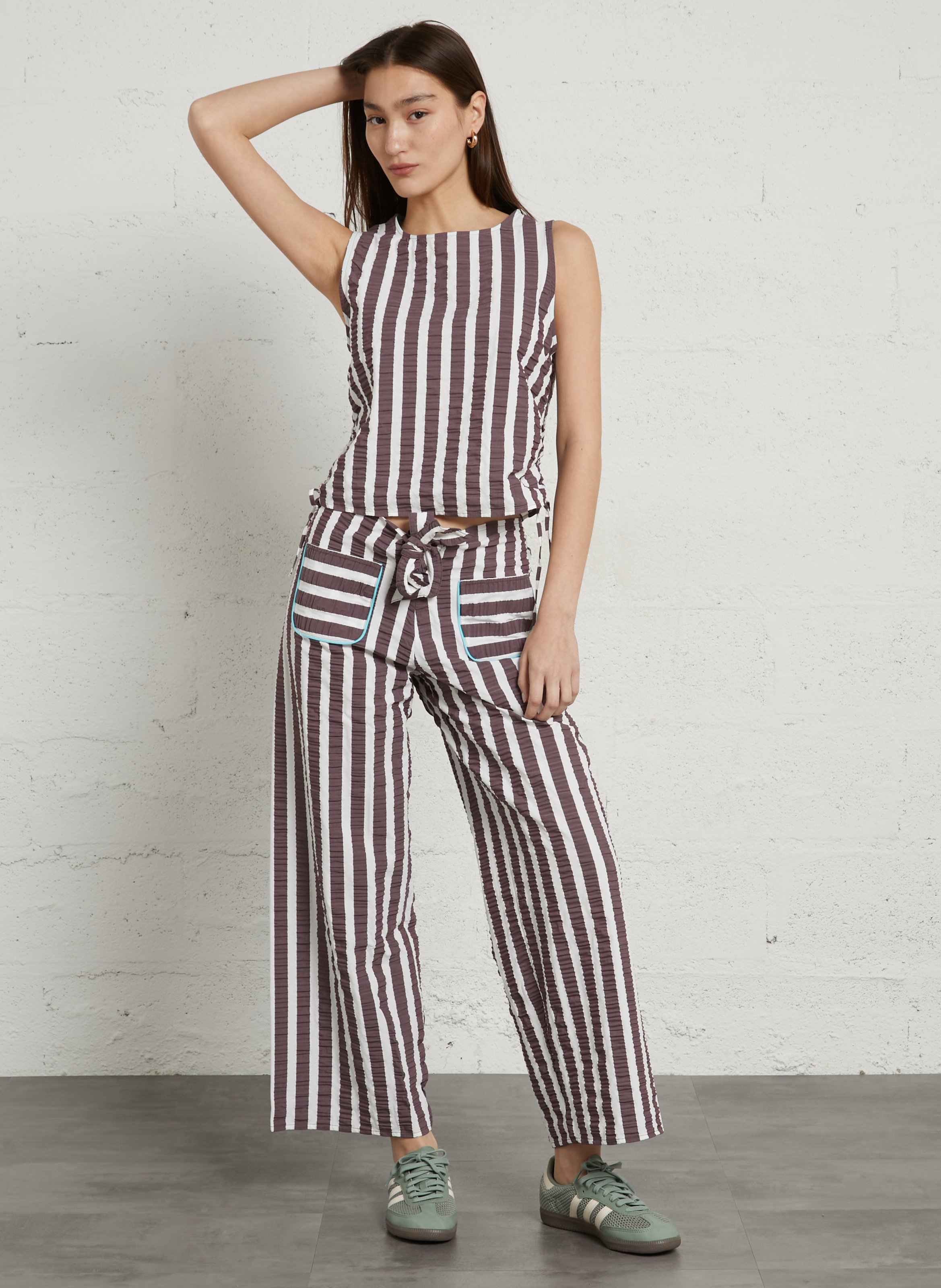 Round neck striped crop top DR BLOOM Purple