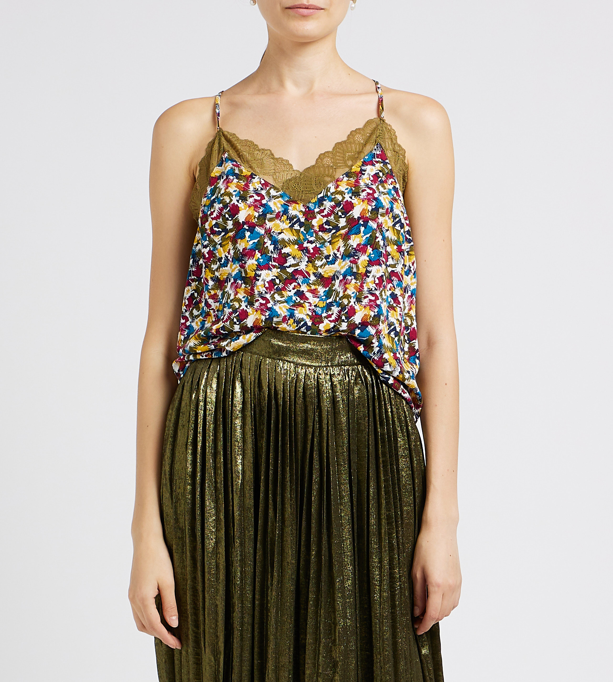 Top met print en V-hals VILA Grijs