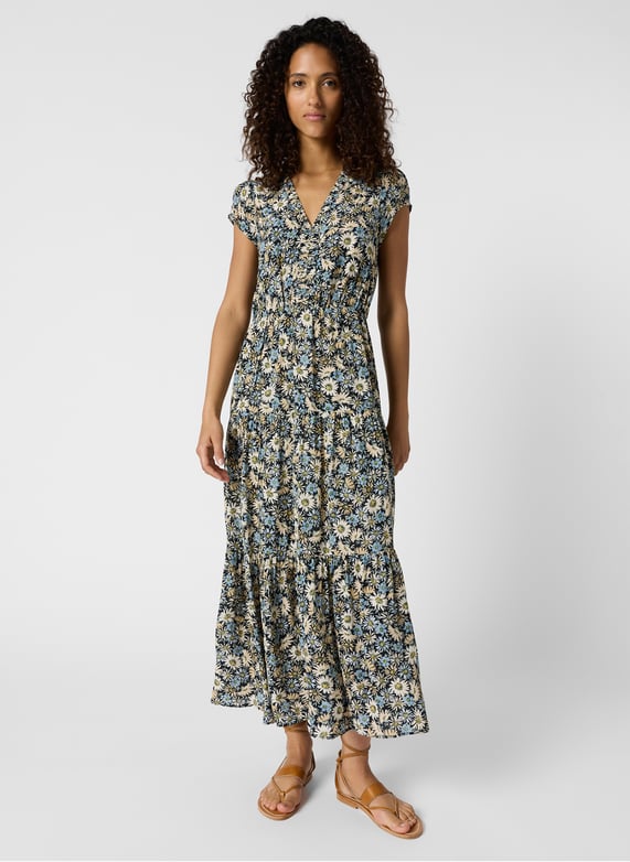 gerard darel green dress Gerard Darel Green Long Sleeve Floral Print Drawstring-Waist Midi Dress sz 40