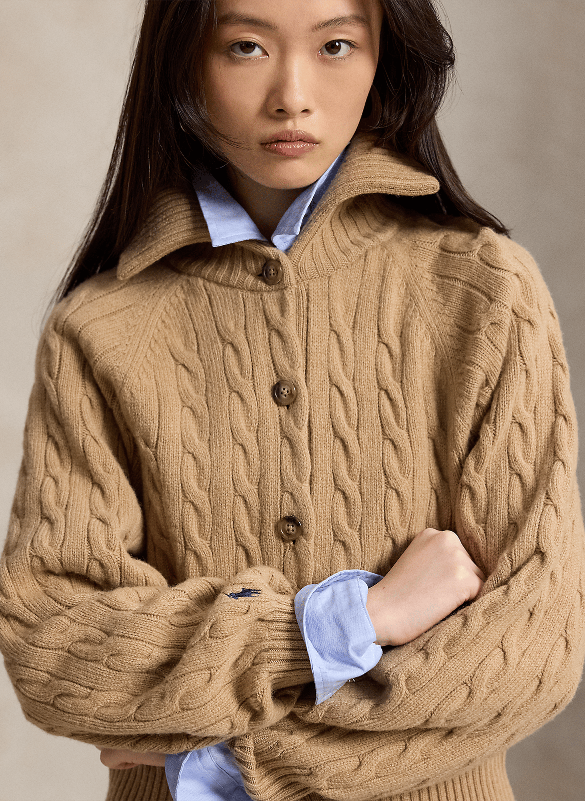 Straight cable-knit wool cardigan POLO RALPH LAUREN Beige