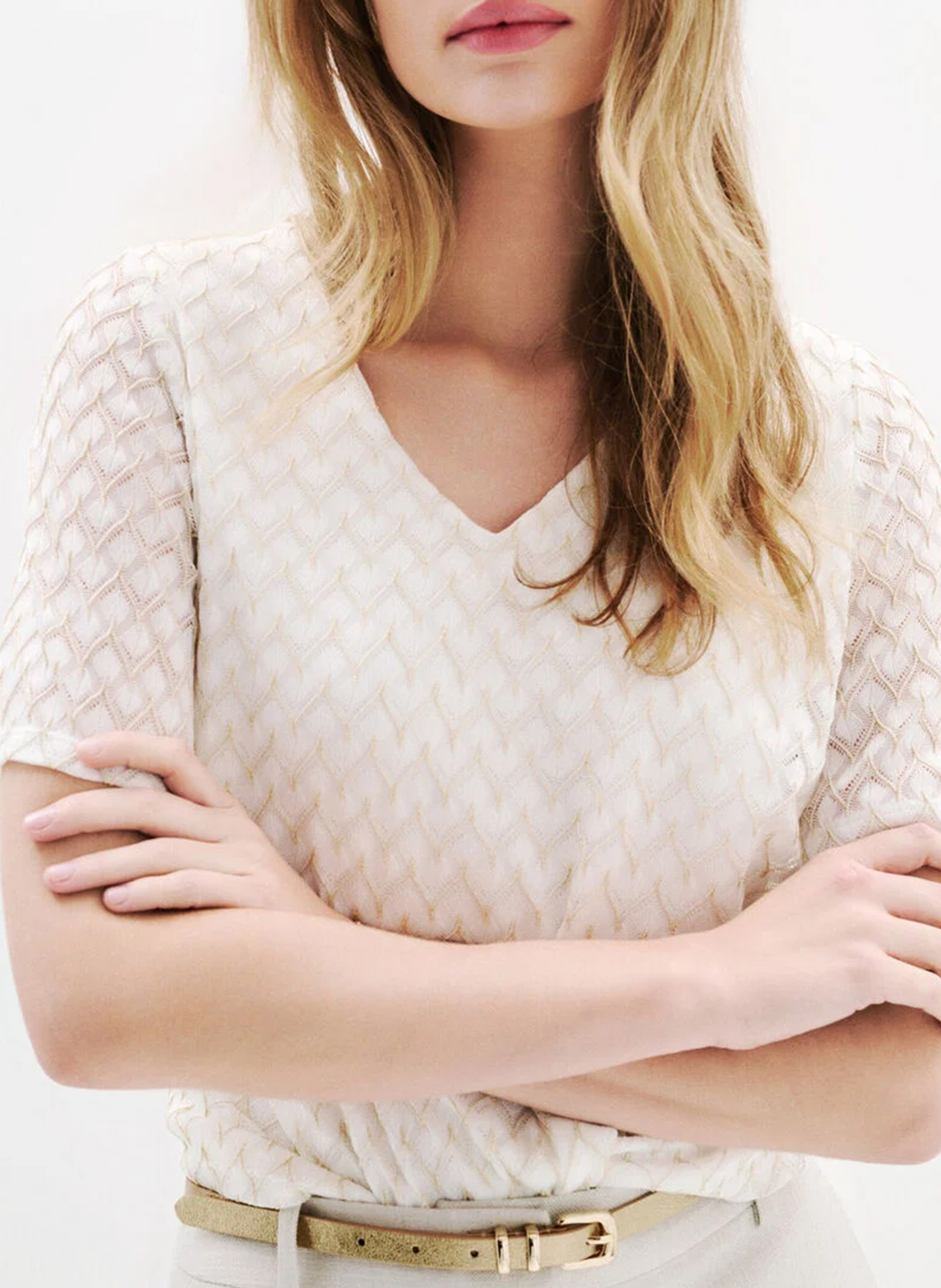 Crepe V-neck top CAROLL Beige