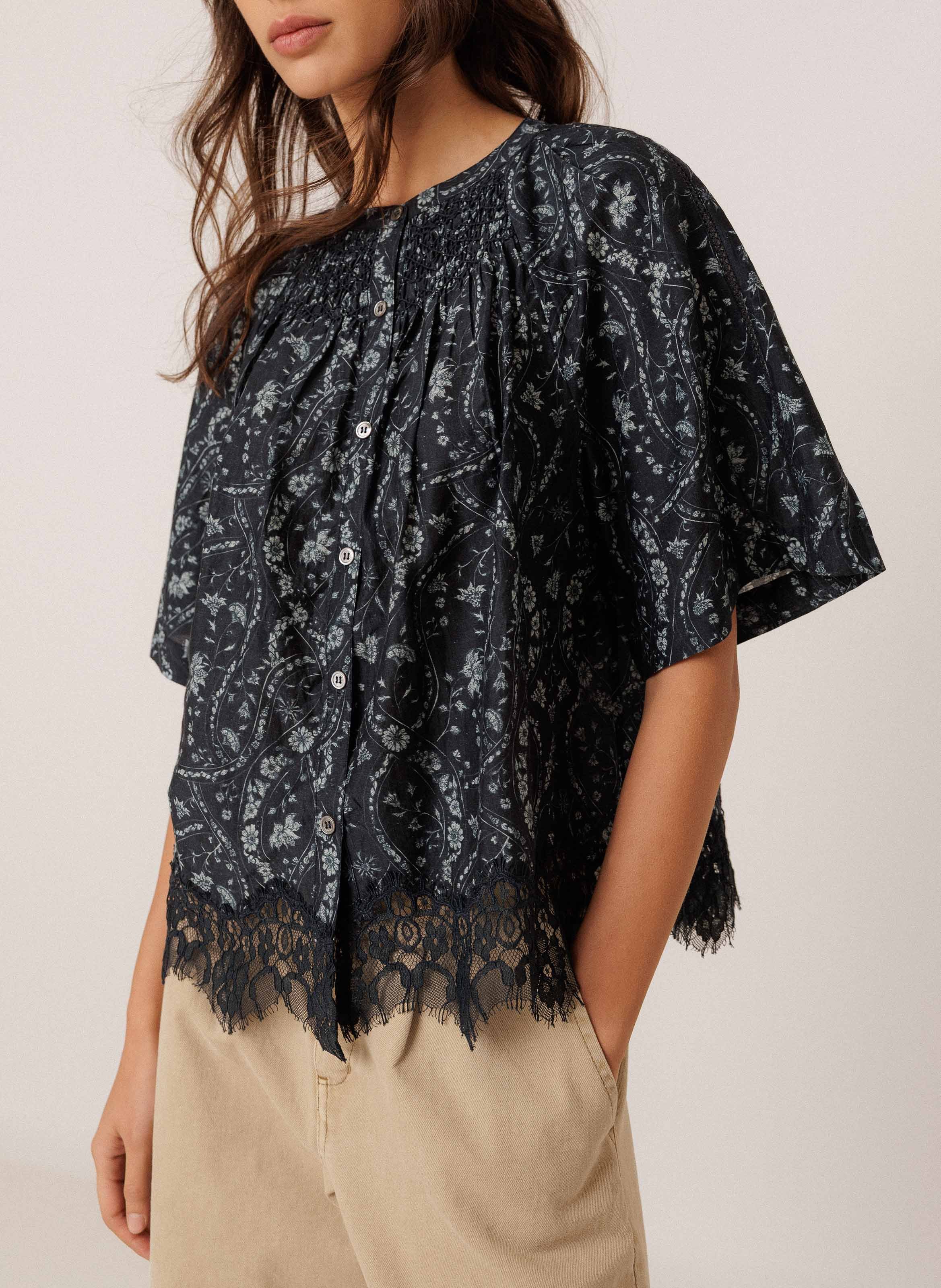Oversized shirt in cotton and silk INDI & COLD Blue