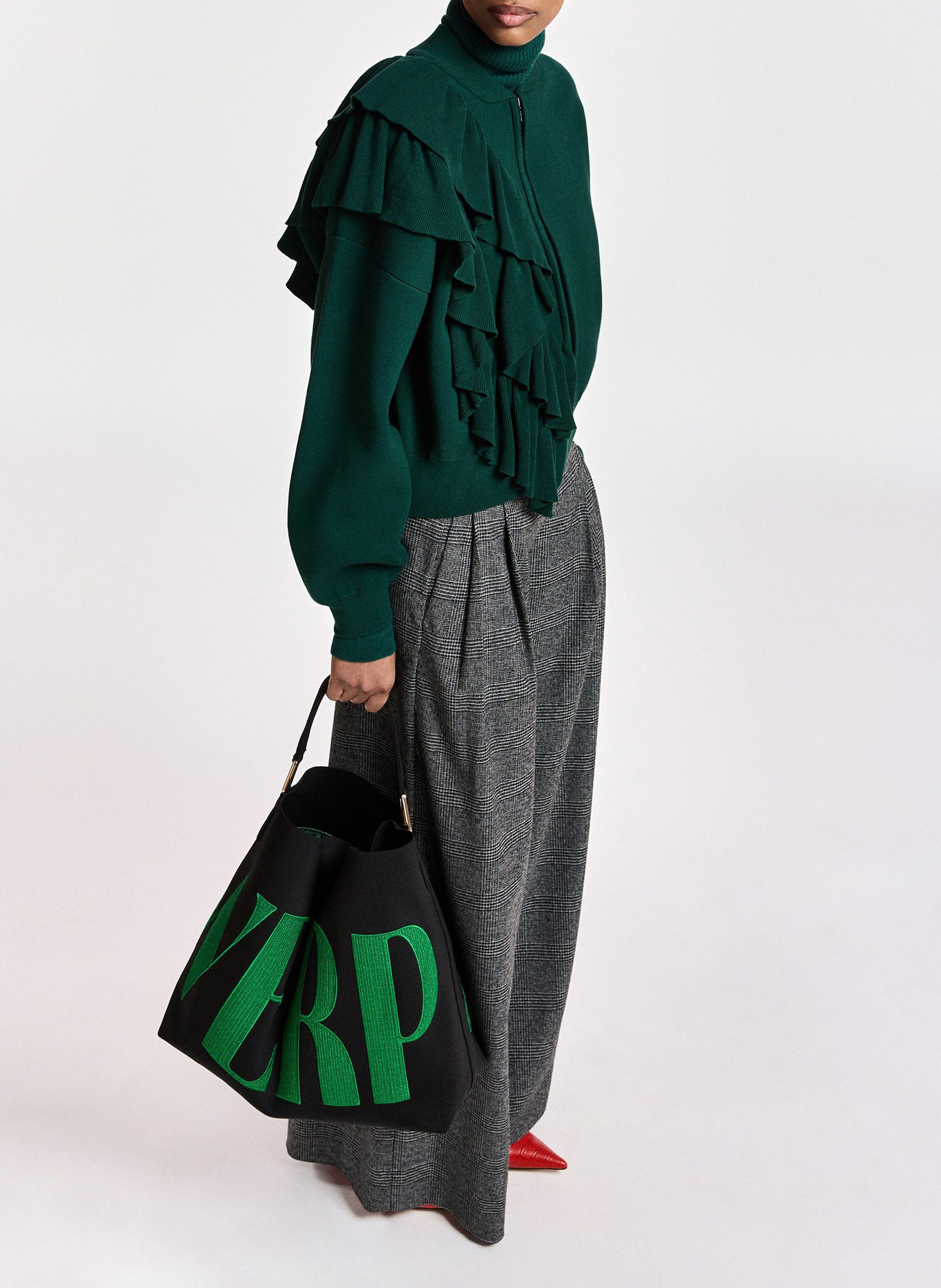 Oversize-Strickjacke mit Rüschen ESSENTIEL ANTWERP Grun