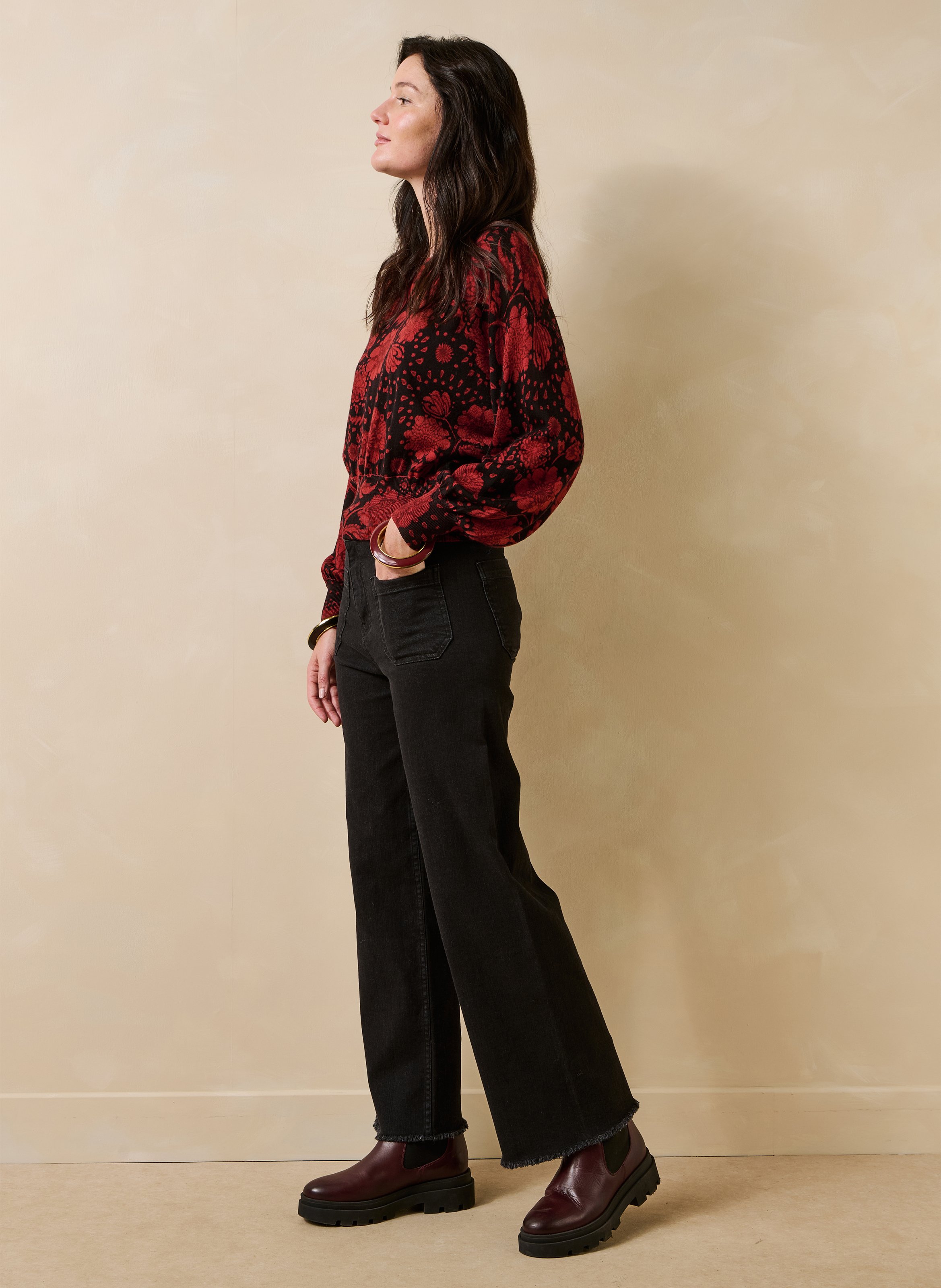 Kurzer Wollpullover mit floralem Muster | Rot LA FEE MARABOUTEE Damen