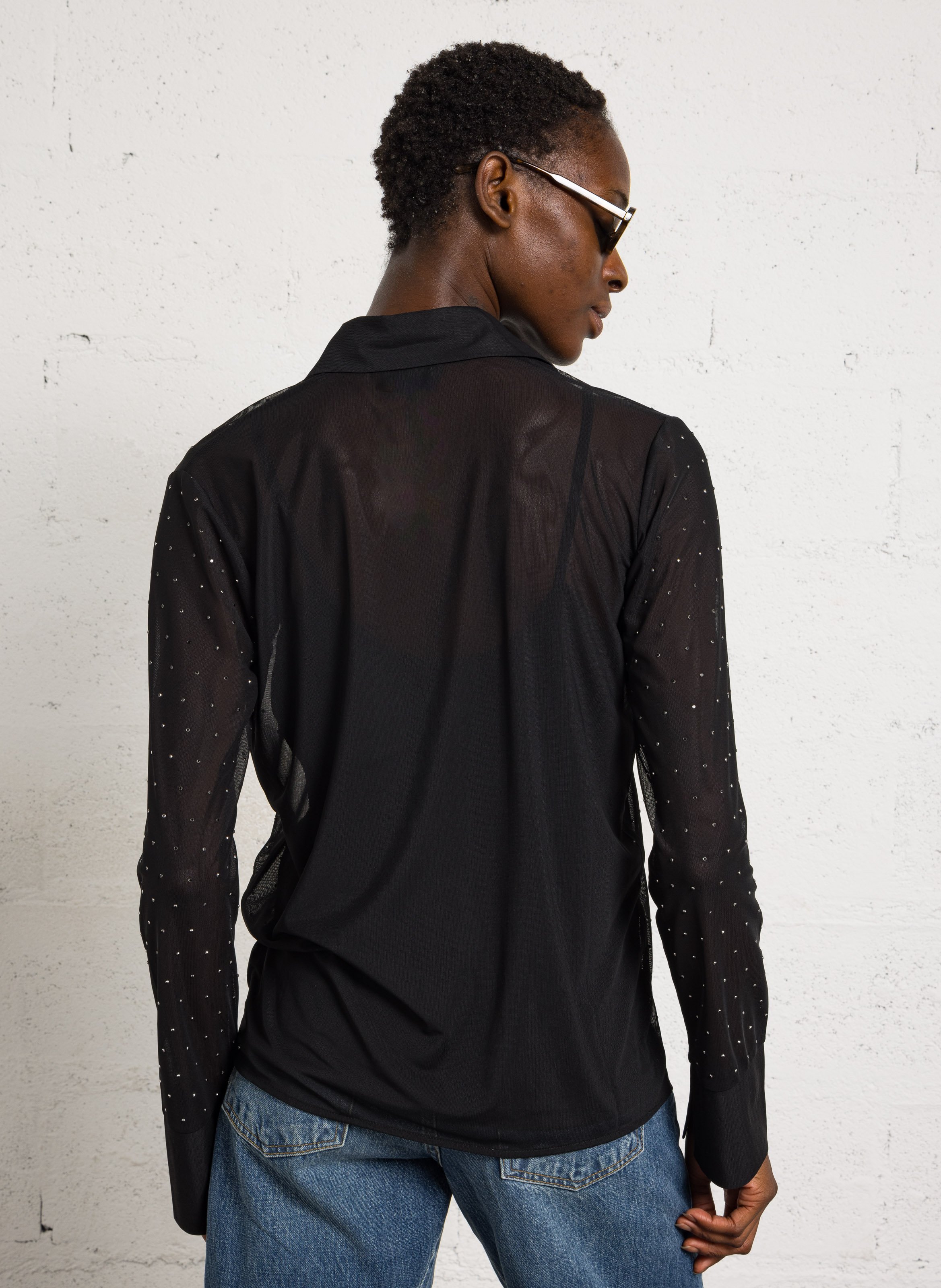 Straight shirt with transparent rhinestones LIU JO Black
