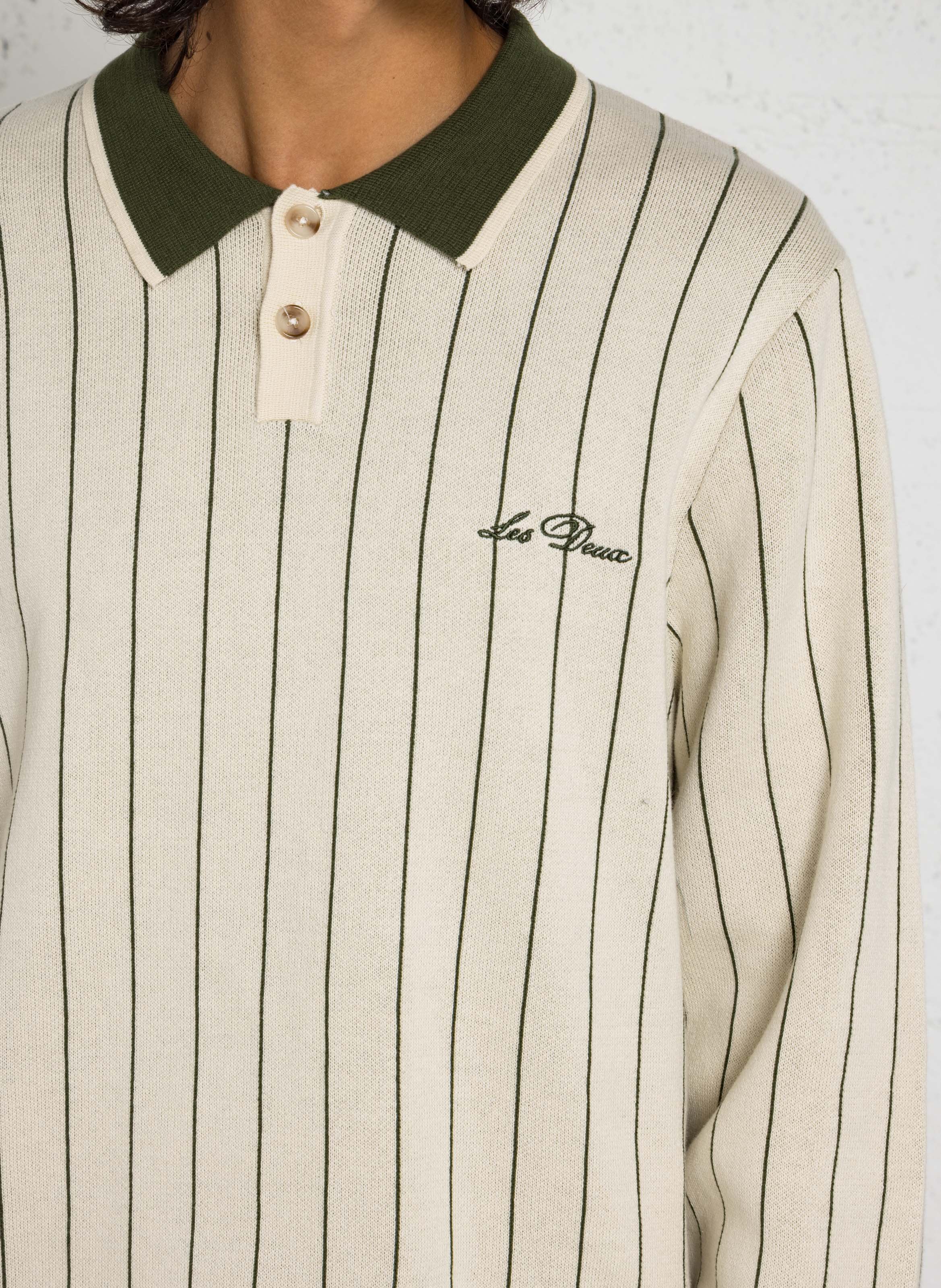Pull col polo droit à rayures LES DEUX Beige