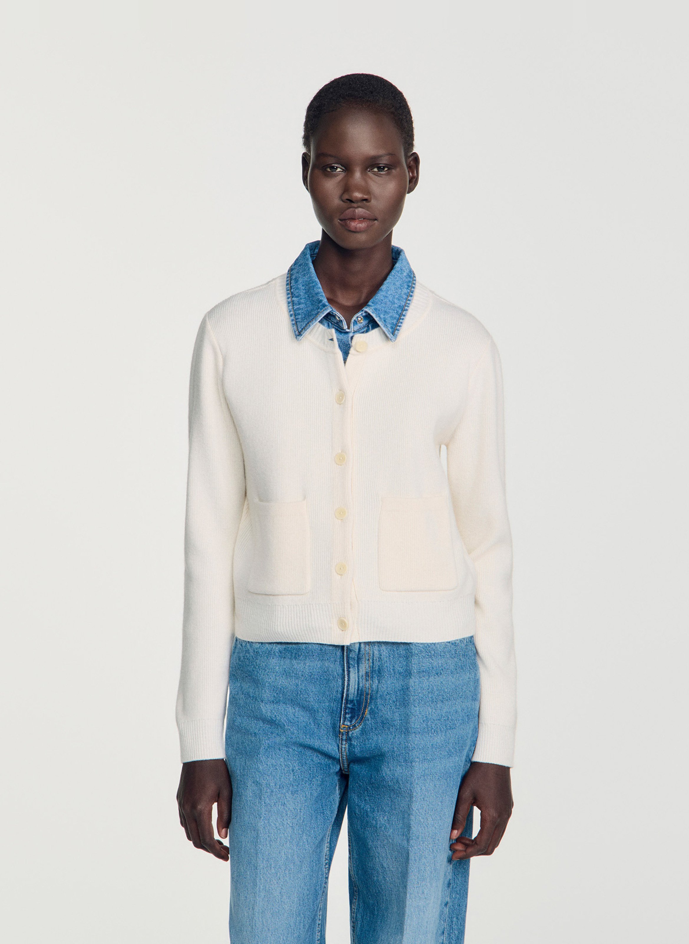 Effen gemêleerde wollen cardigan SANDRO Beige