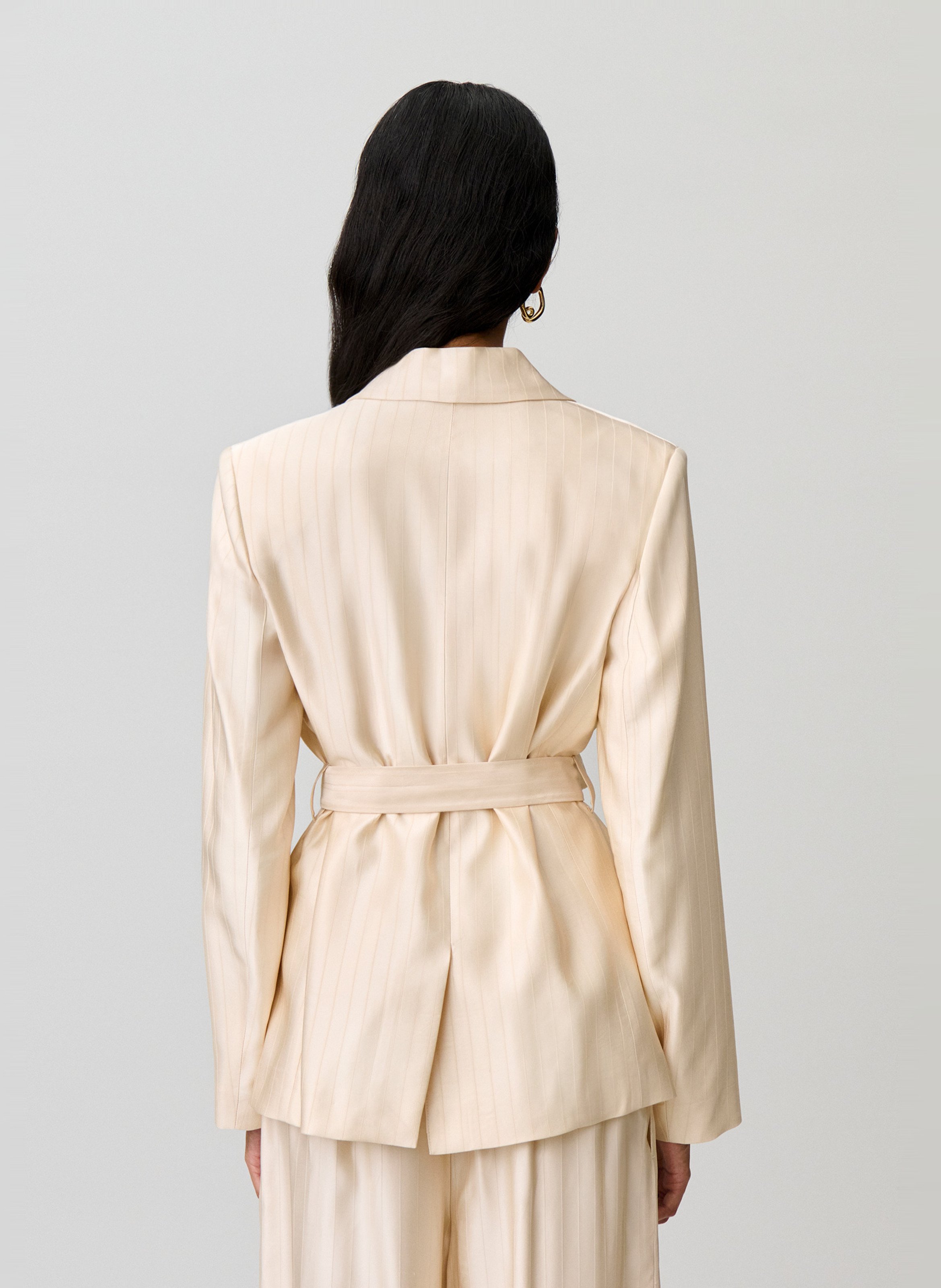 Veste de tailleur satinée à rayures CLAUDIE PIERLOT Beige