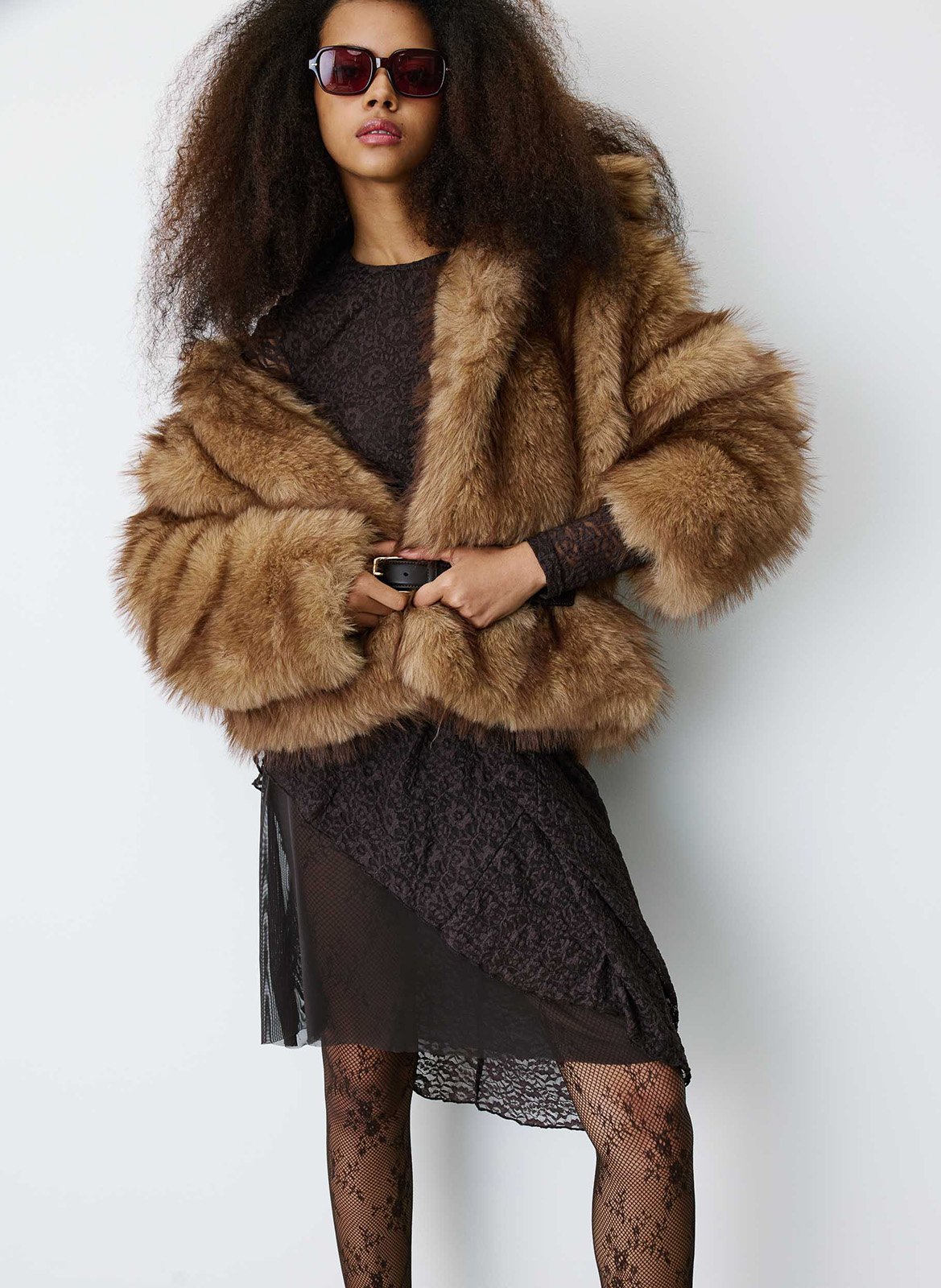Manteau droit effet fourrure GRACE ET MILA Beige