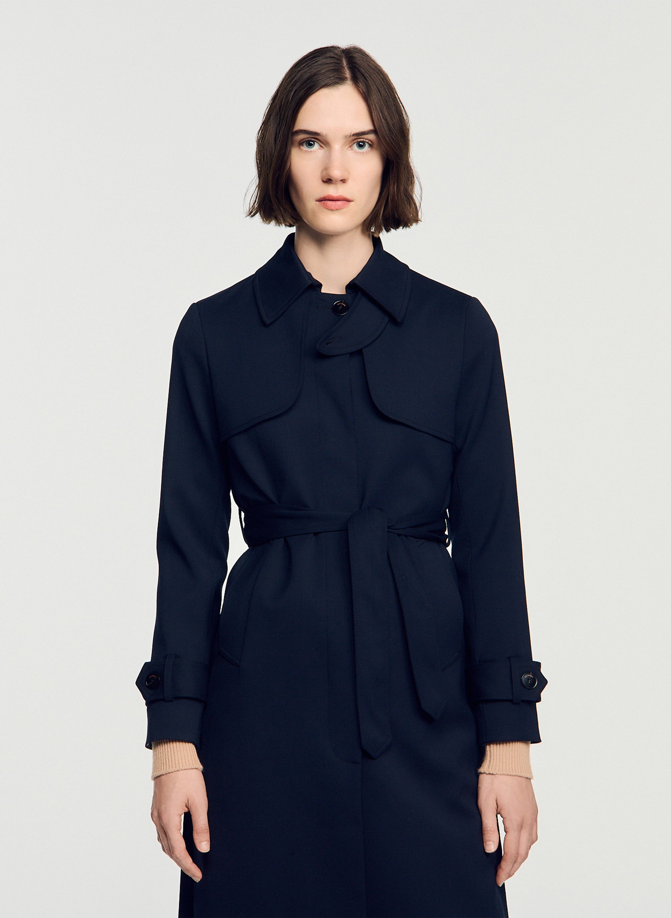 Trench col classique à empiècement plissé au dos SANDRO Bleu