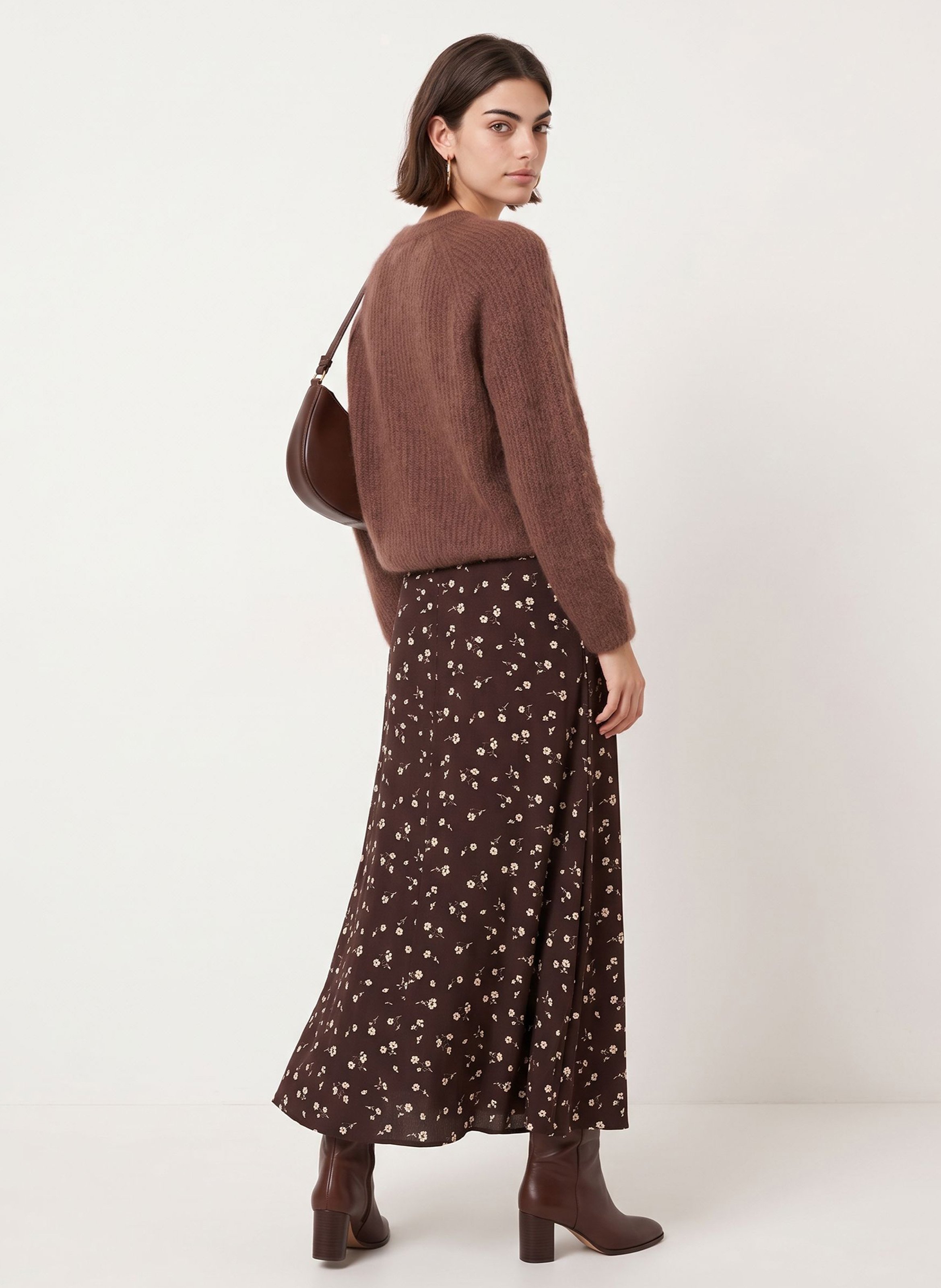 Pull droit col rond en laine mélangée KOOKAI Marron